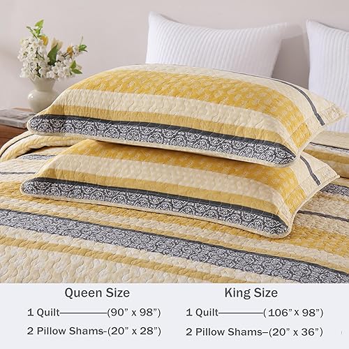 Miniatura 5 de Homzard Juego de edredón para cama Queen, juego de edredón amarillo 100% algodón, juego de ropa de cama tamaño Queen, color amarillo, negro, gris,