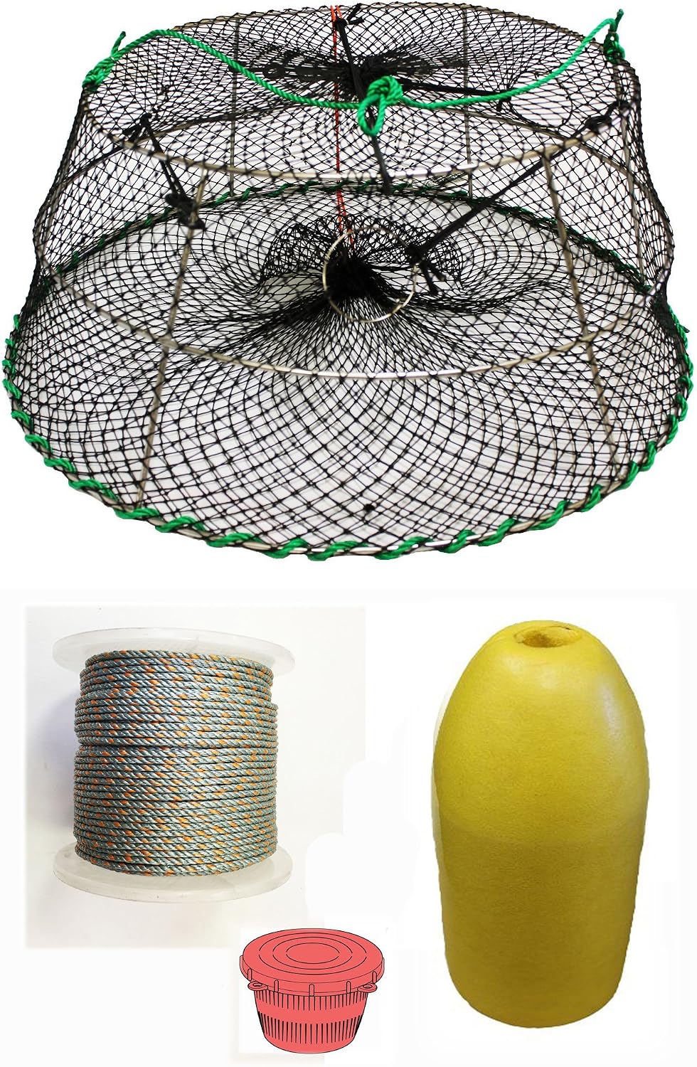 KUFA Sports Tower Style Prawn Trap with 400' Rope, Yellow Float and Vented Bait Combo (CT77+PAQ3)