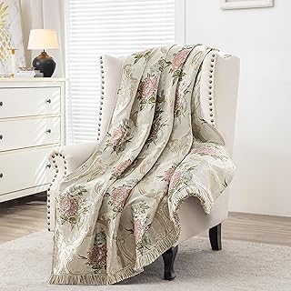 Loom and Mill Jacquard Floral Throw Blankets for Bed, French-Style Damas...