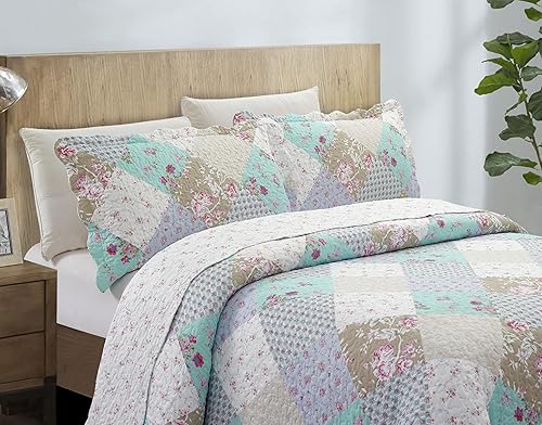 Miniatura 118 de Brilliant Sunshine Juego de edredón de 3 piezas con 2 fundas de almohada, colcha reversible suave y ligera, para todas las estaciones, Gris