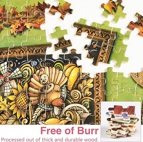 Miniatura 3 de Lavievert Rompecabezas de madera de 1000 piezas para adultos, cena de Acción de Gracias, pavo, pastel de calabaza