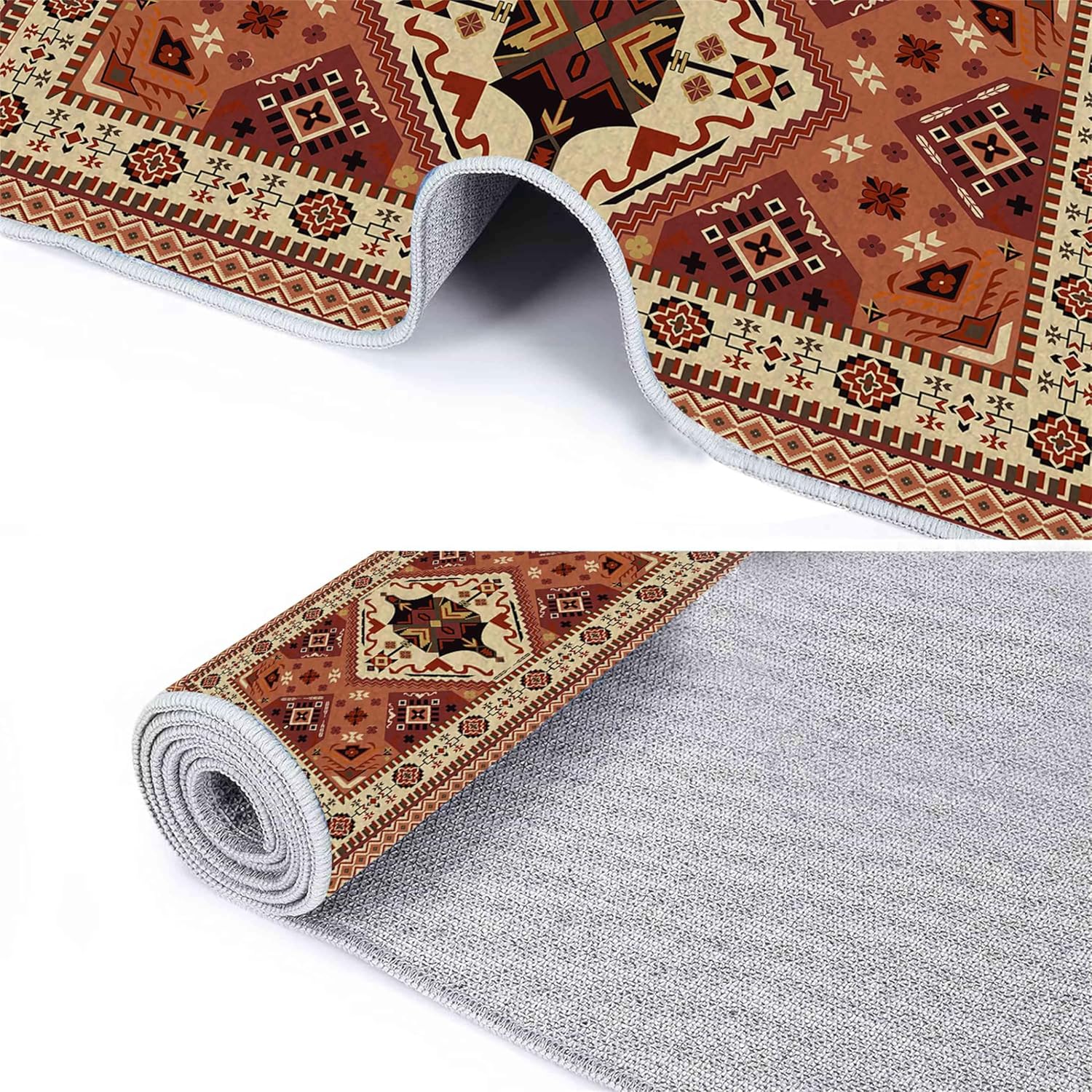 Cabin Collection Rug Vintage Southwestern Nature Landscape and Wild Animals Design Area Rugs Contemporary Geometric Stitching Carpets Bordered by Wooden Barn for Dining Room Laundry Bedsides, 3x5ft