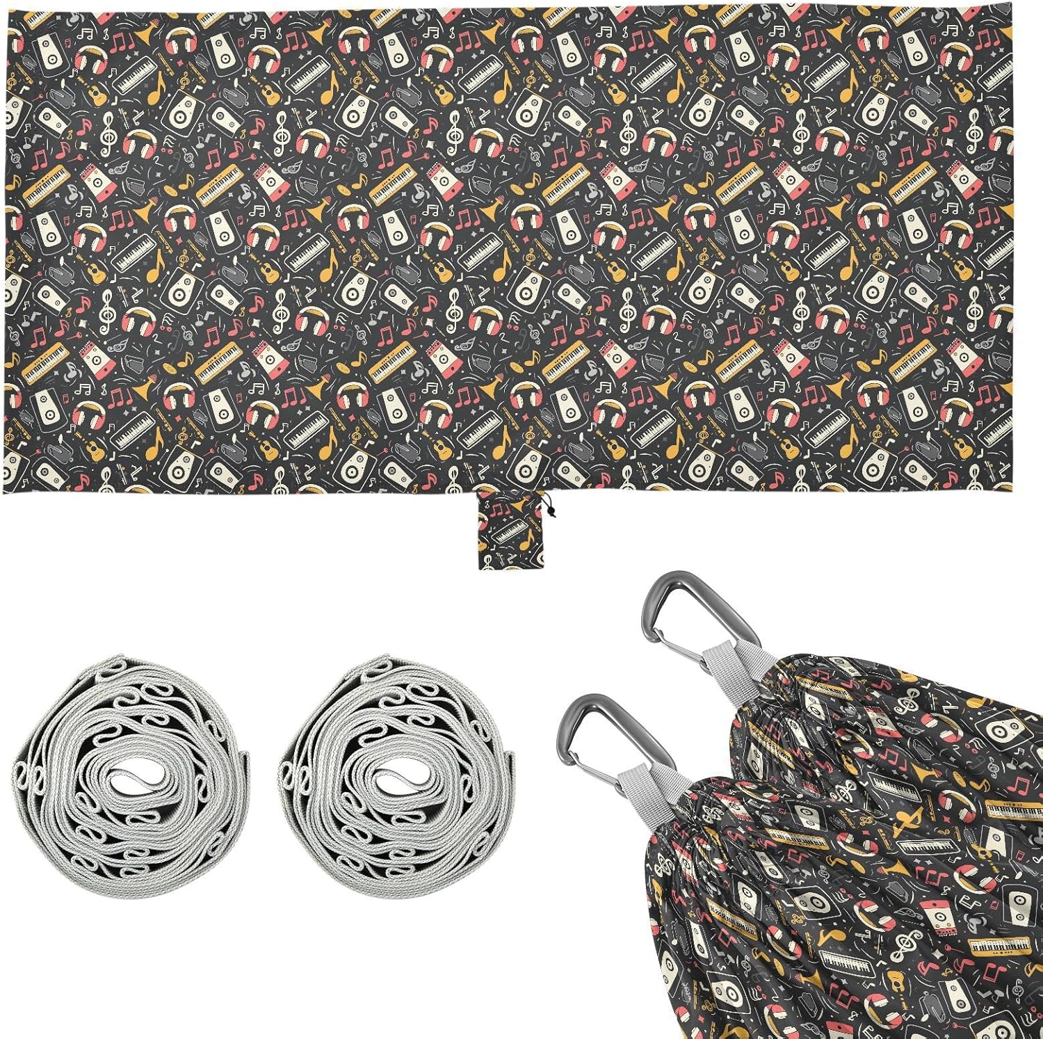 ALAZA Music Note Musical Instrument Camping Hammocks Single or 2 Person 500 lbs Portable Parachute Travel Hammock w/Tree Straps for Hiking Backpacking Indoor Outdoor