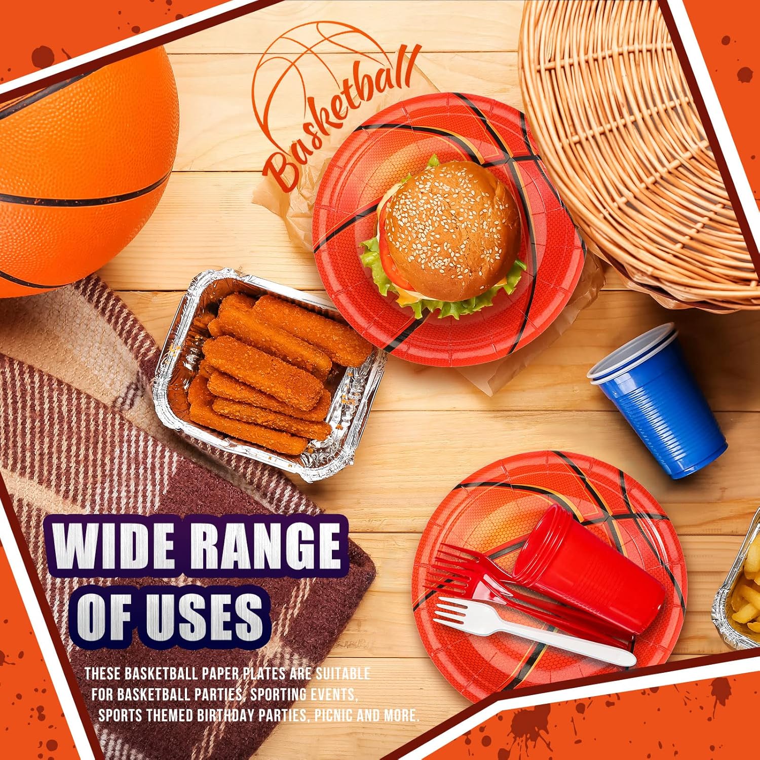 Patelai 200 Pcs Basketball Paper Plates 7 Inch Disposable Cake Platter for Sports Themed Birthday Party Supplies Decorations