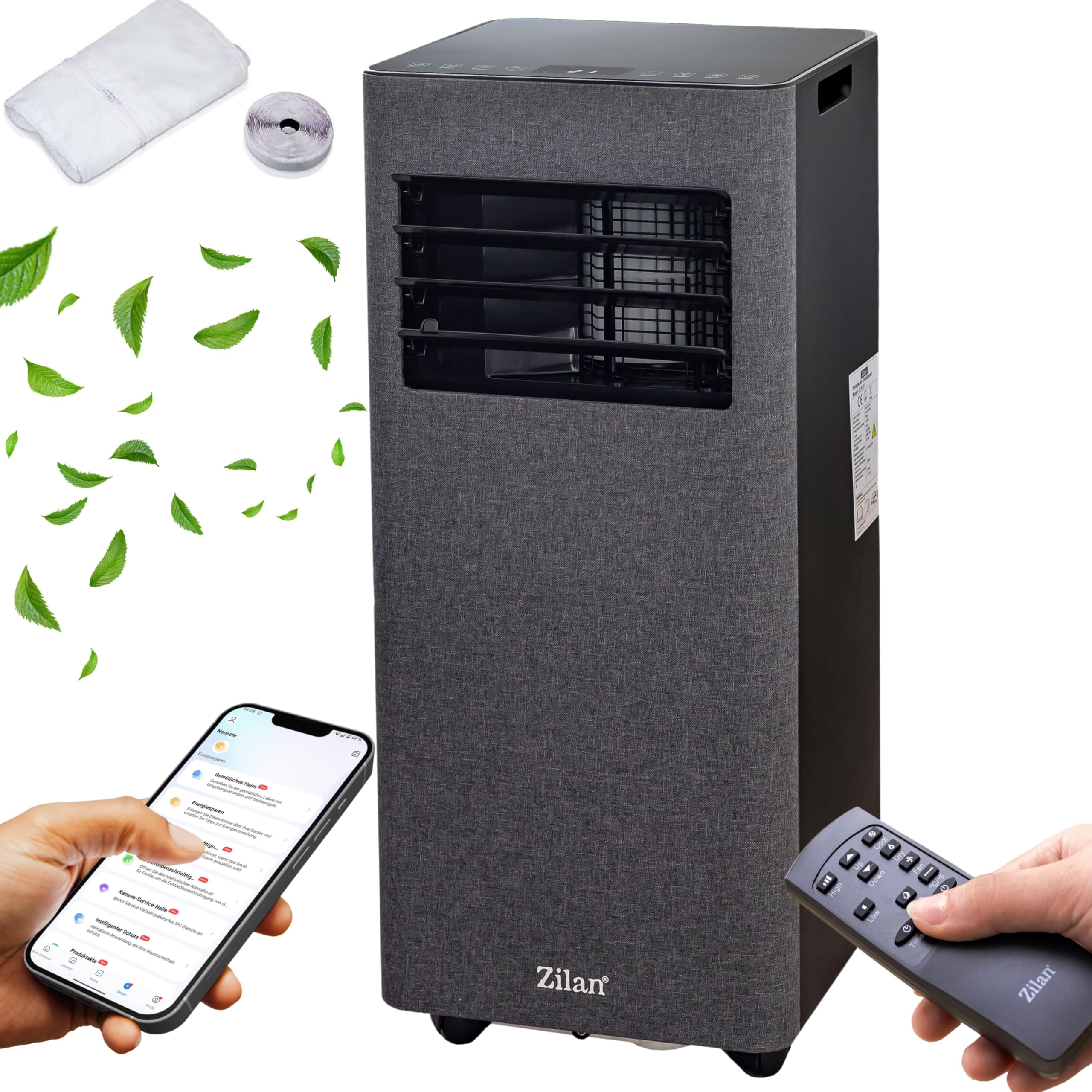 Zilan Mobile Klimaanlage 9000 BTU mit WLAN & Abluftschlauch, 3-in-1 Mobiles Klimagerät – Kühlen, Entfeuchten & Ventilator, leise, inkl. Fensterabdichtung & Fernbedienung, Timer, Wifi App-Steuerung