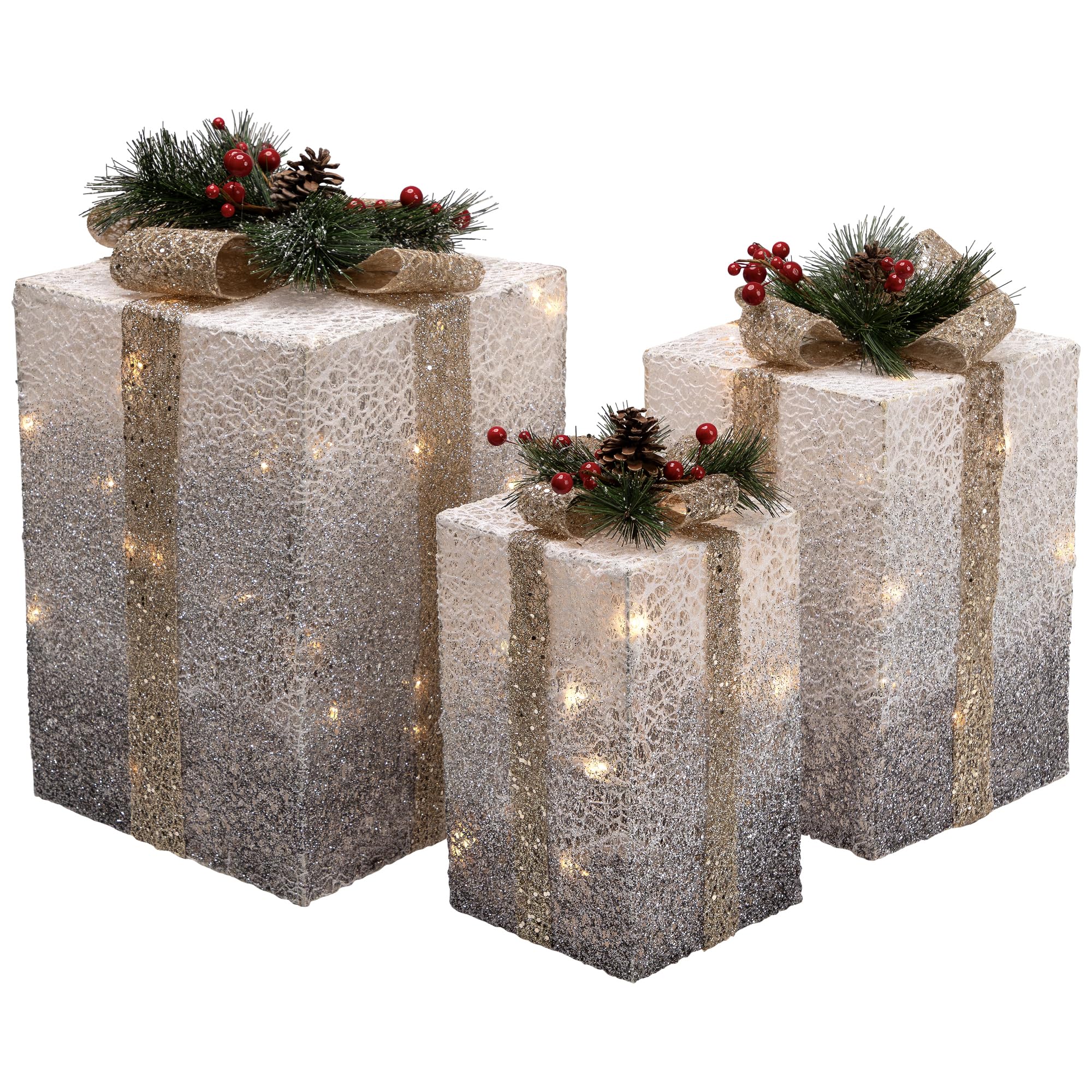月邸GIFT Metal Gift Boxes with LED Lights, Set of 3 | Costco