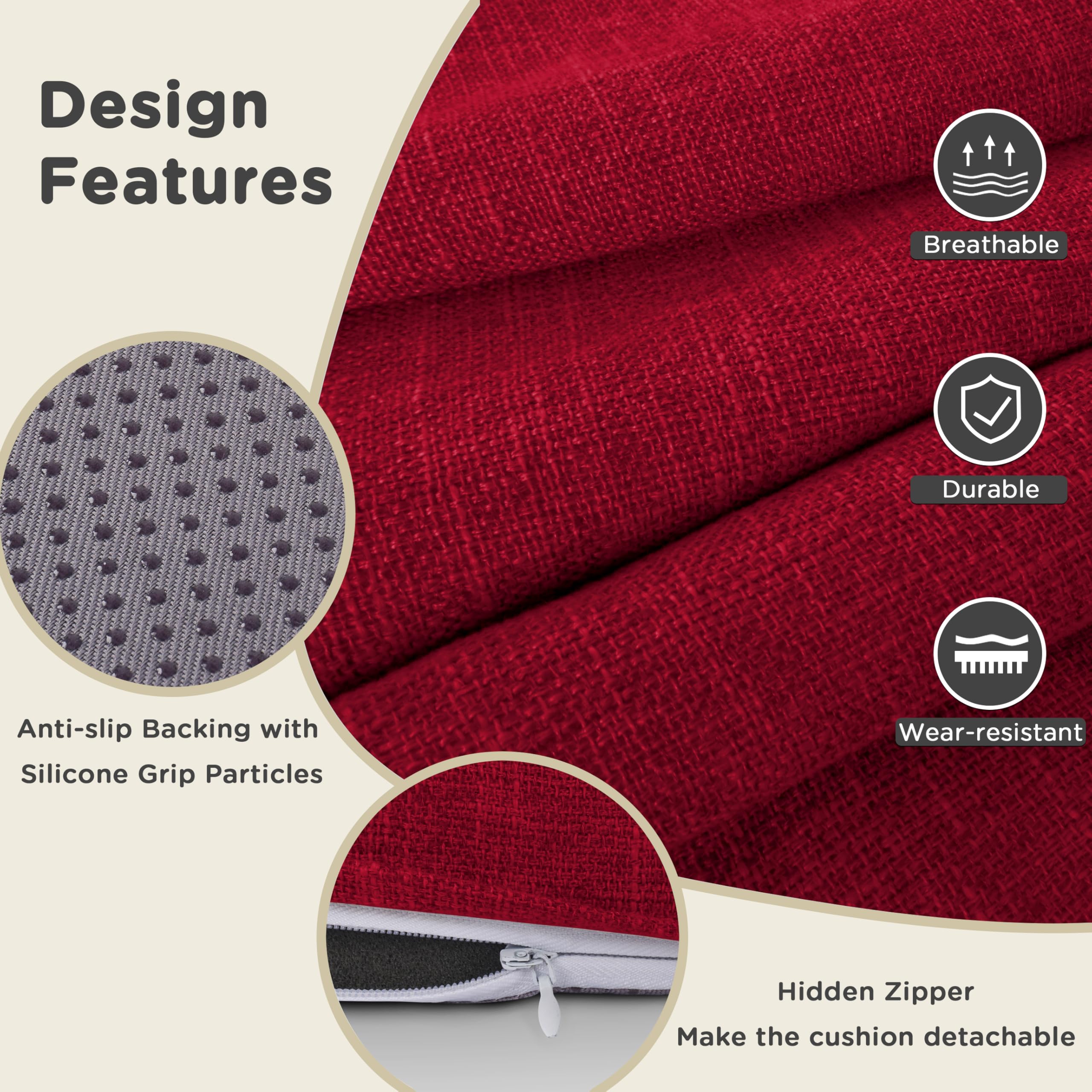AddGrace Runde Sitzkissen für Esszimmerstühle 4er-Pack 40x40cm Rot