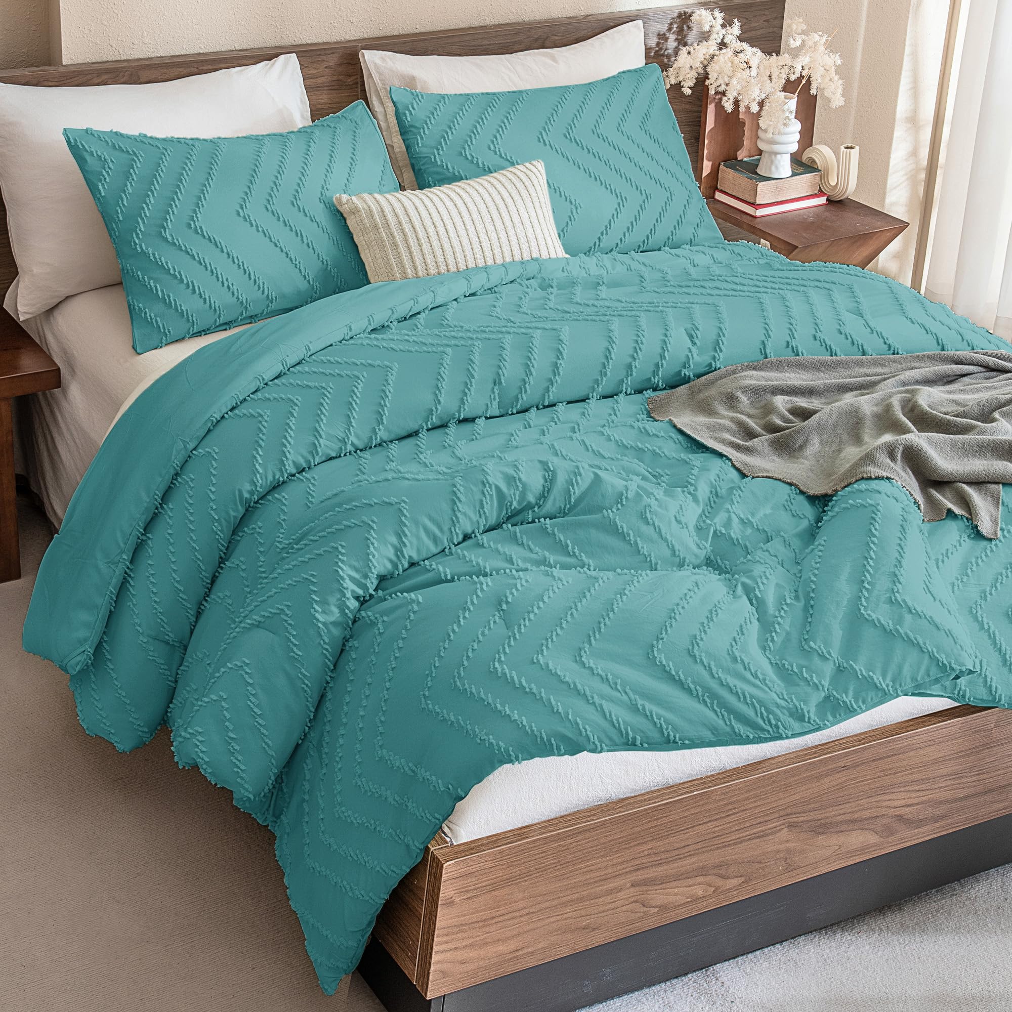 Andency Grayish Teal Comforter Set Full Size, 3 Pieces Soft Bedding Set
