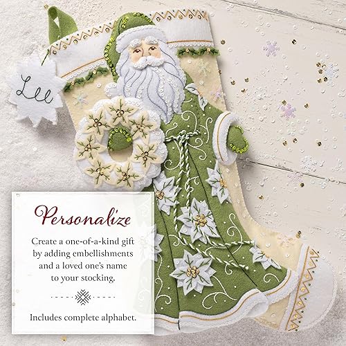 Miniatura 4 de Bucilla, 89602E - Kit de fabricación de calcetines de flor de pascua blanca, apliques de fieltro, de 18 pulgadas, perfecto para manualidades y