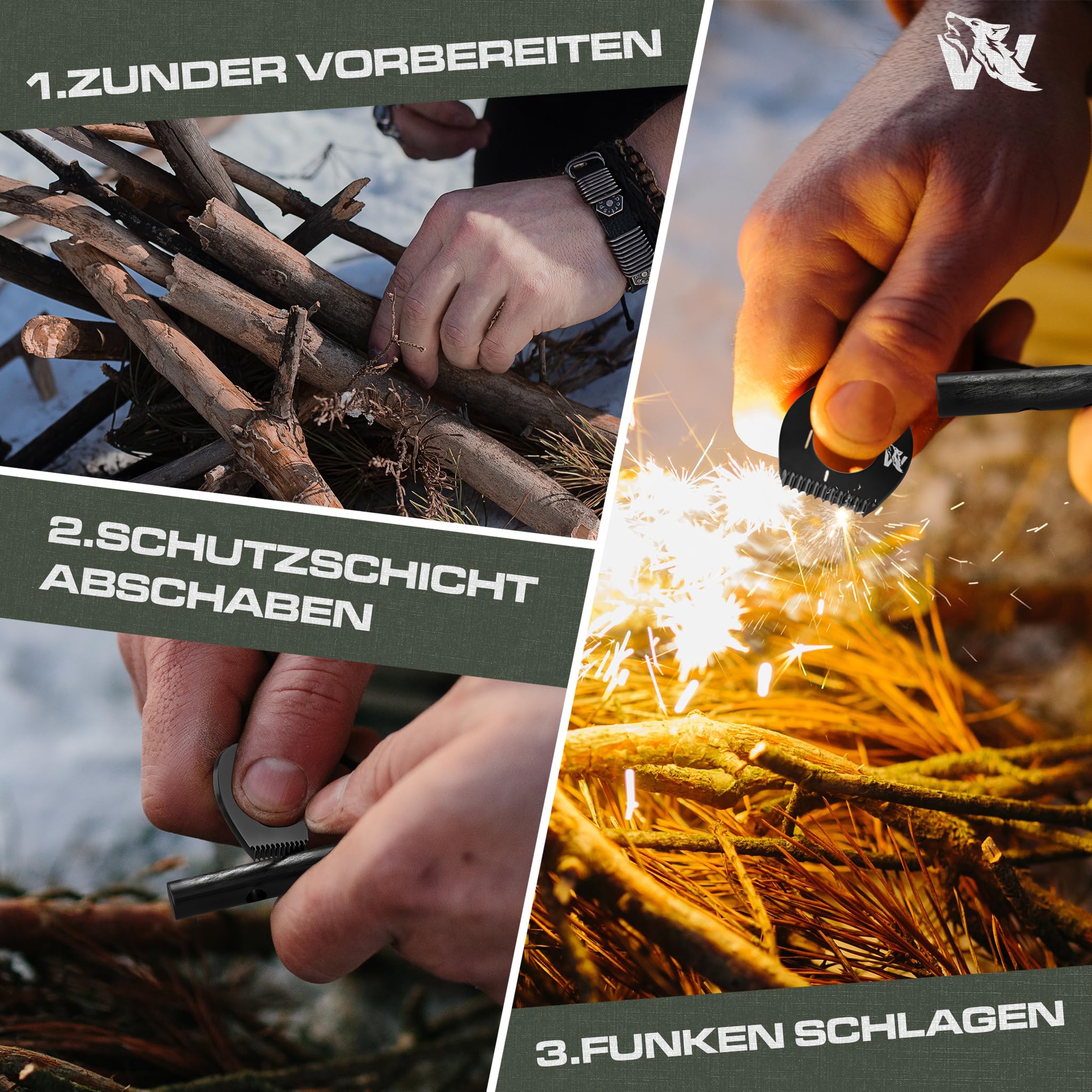 ODENWOLF Krzesiwo outdoorowy łańcuszek na szyję – krzesiwo magnezowe jako zawieszka – krzesiwo małe idealnie nadaje się do survivalu i aktywności bushcraf – krzesiwo survivalowe jako breloczek do