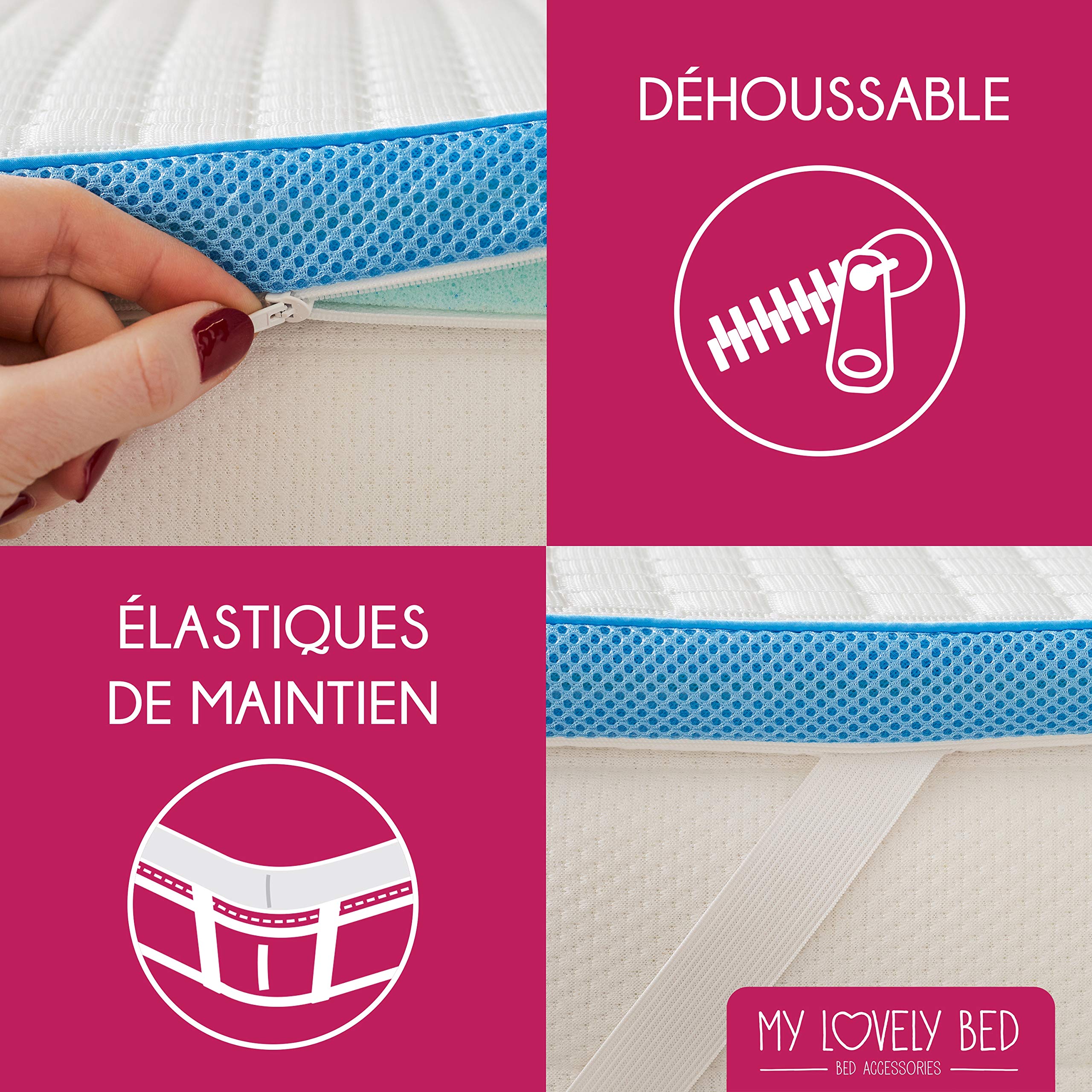 Surmatelas Mémoire de Forme Rafraichissant | 180x200 cm | Refroidissant : Mousse viscoélastique infusée de Gel Frais | Respirant et Moelleux | Épaisseur 4 cm