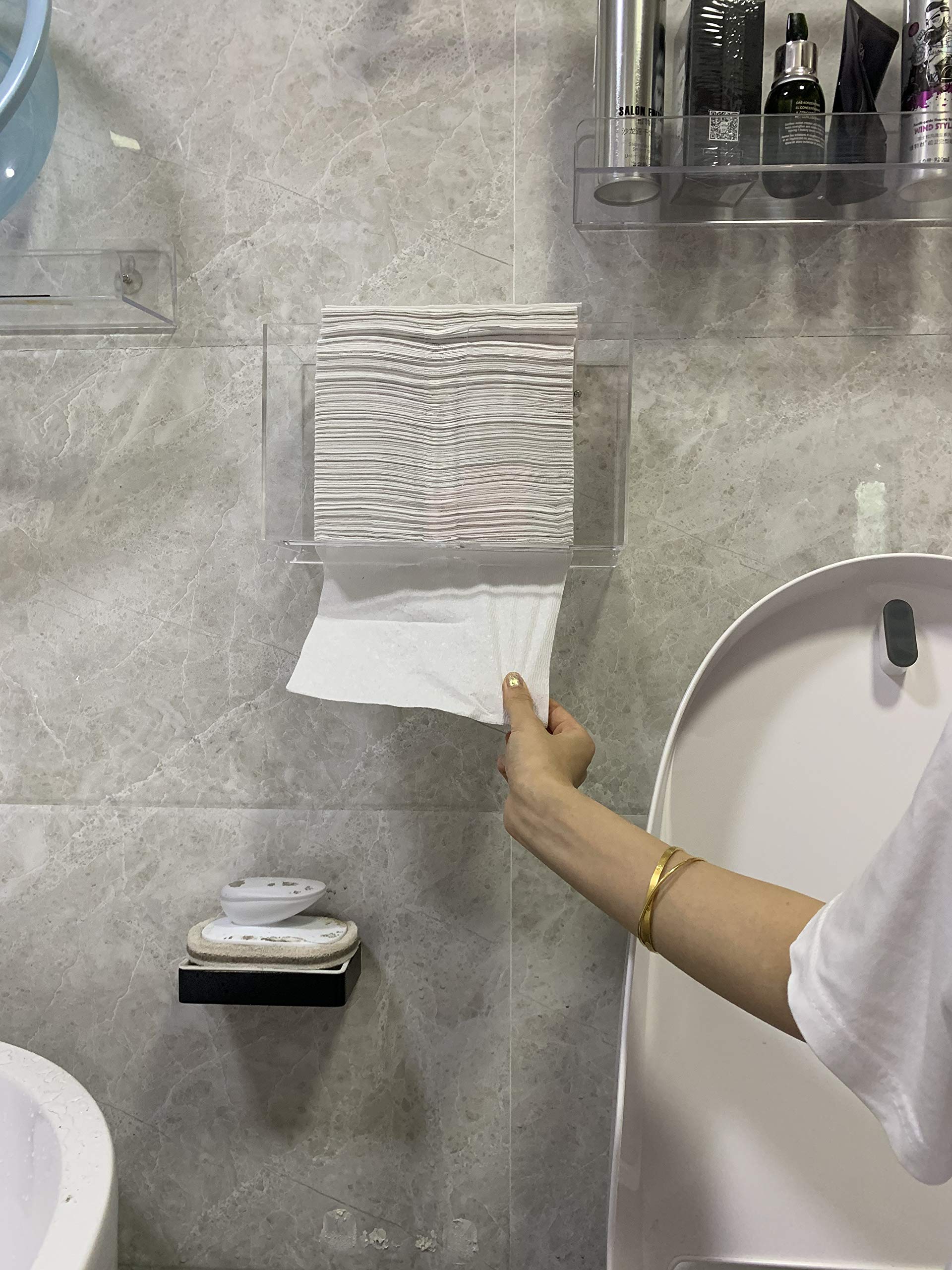 Cq acrylic Dozownik ręczników papierowych do montażu na ścianie, przezroczysty, składany uchwyt na ręczniki papierowe do łazienki, toalety i kuchni, nadaje się do składania w kształcie litery Z,