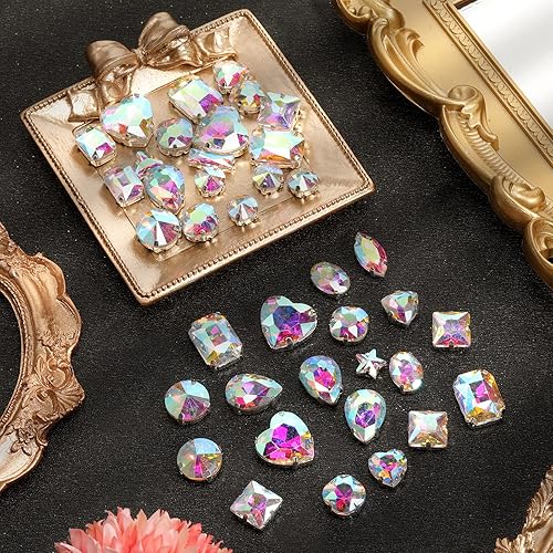 Miniatura 6 de 460 piezas de diamantes de imitación para coser, piedras preciosas de garra de vidrio y cristales con ajuste de puntas traseras de metal, diamantes