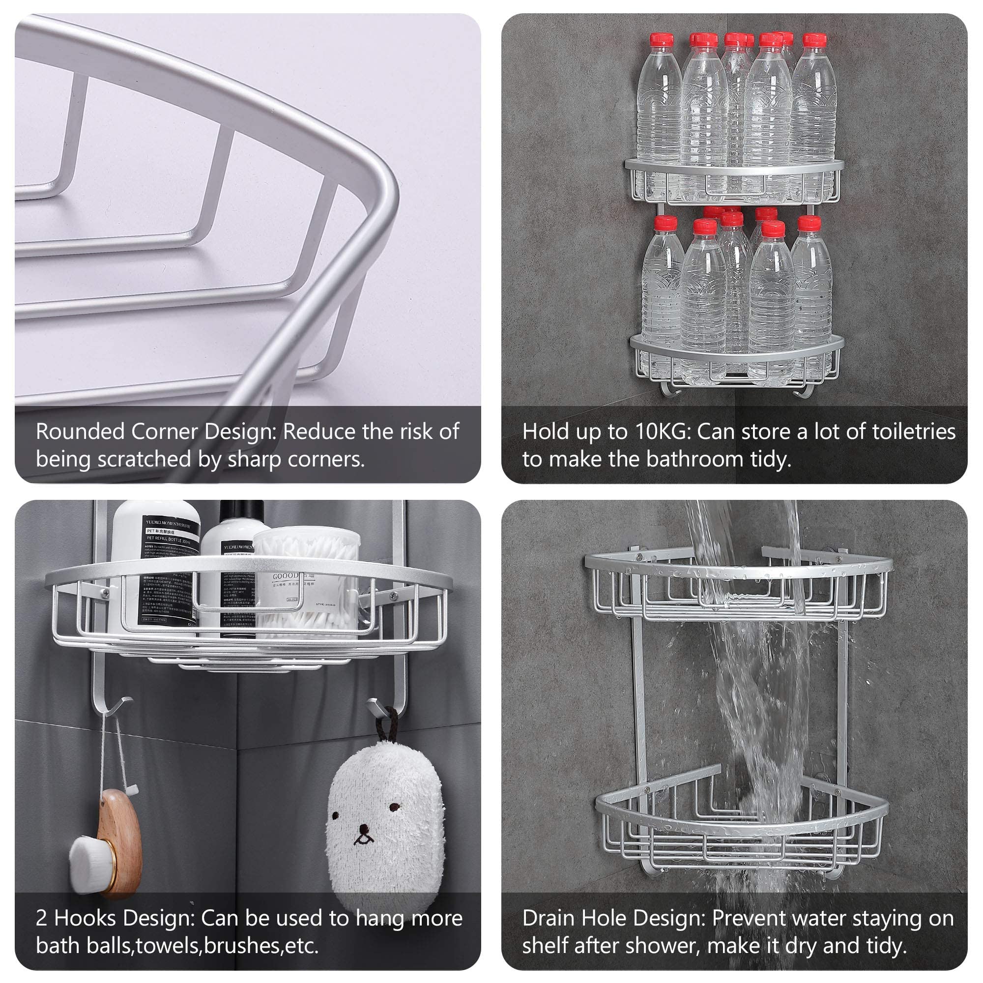 Mensola Doccia Adesiva DUFU - In Vetro E Alluminio, Senza Fori, Porta Fino A 10 Kg, Argento - Foto 14