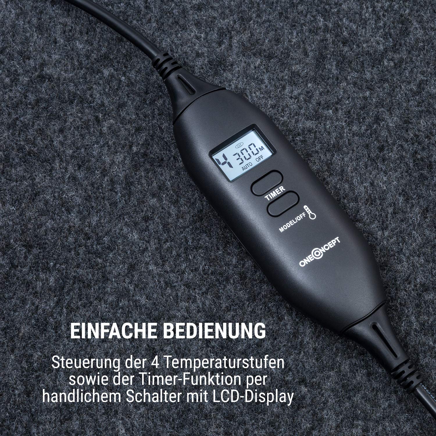 oneConcept Magic Carpet DLX Heizmatte Heizteppich, 60 x 70 cm, Leistung: 100 Watt, 4 Temperaturstufen, Timer-Funktion, LCD-Display, rutschfest, anthrazit
