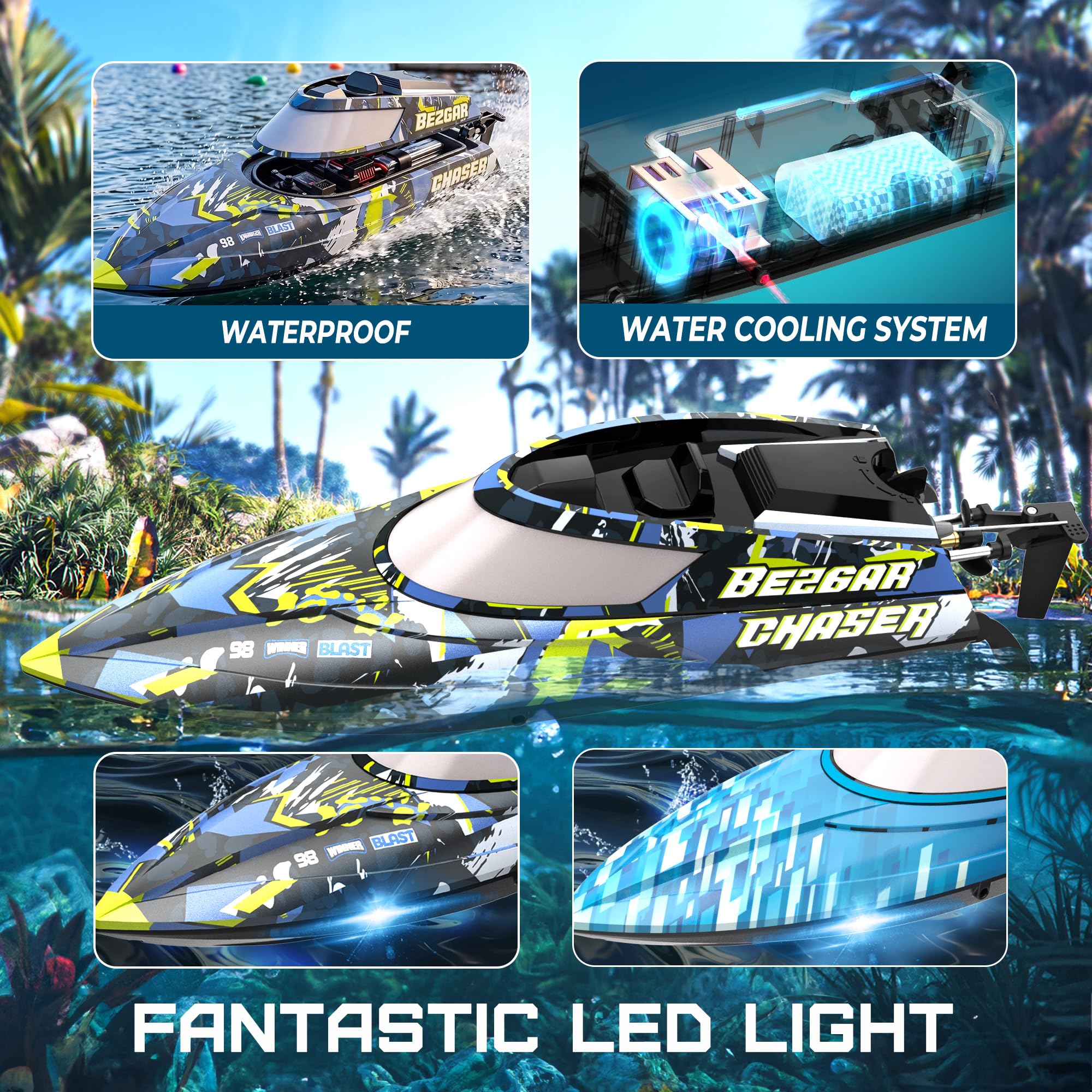 BEZGAR TX2P1,2 Packs 30 KPH RC Boats with Suitcase for Kids — Amazon image 3