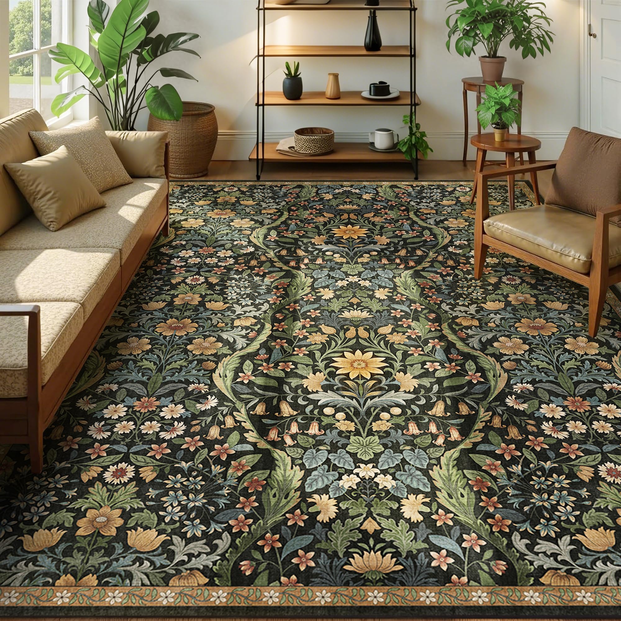 9x12 Large Area Rug Floral Botanical Boho Carpet for Living Room