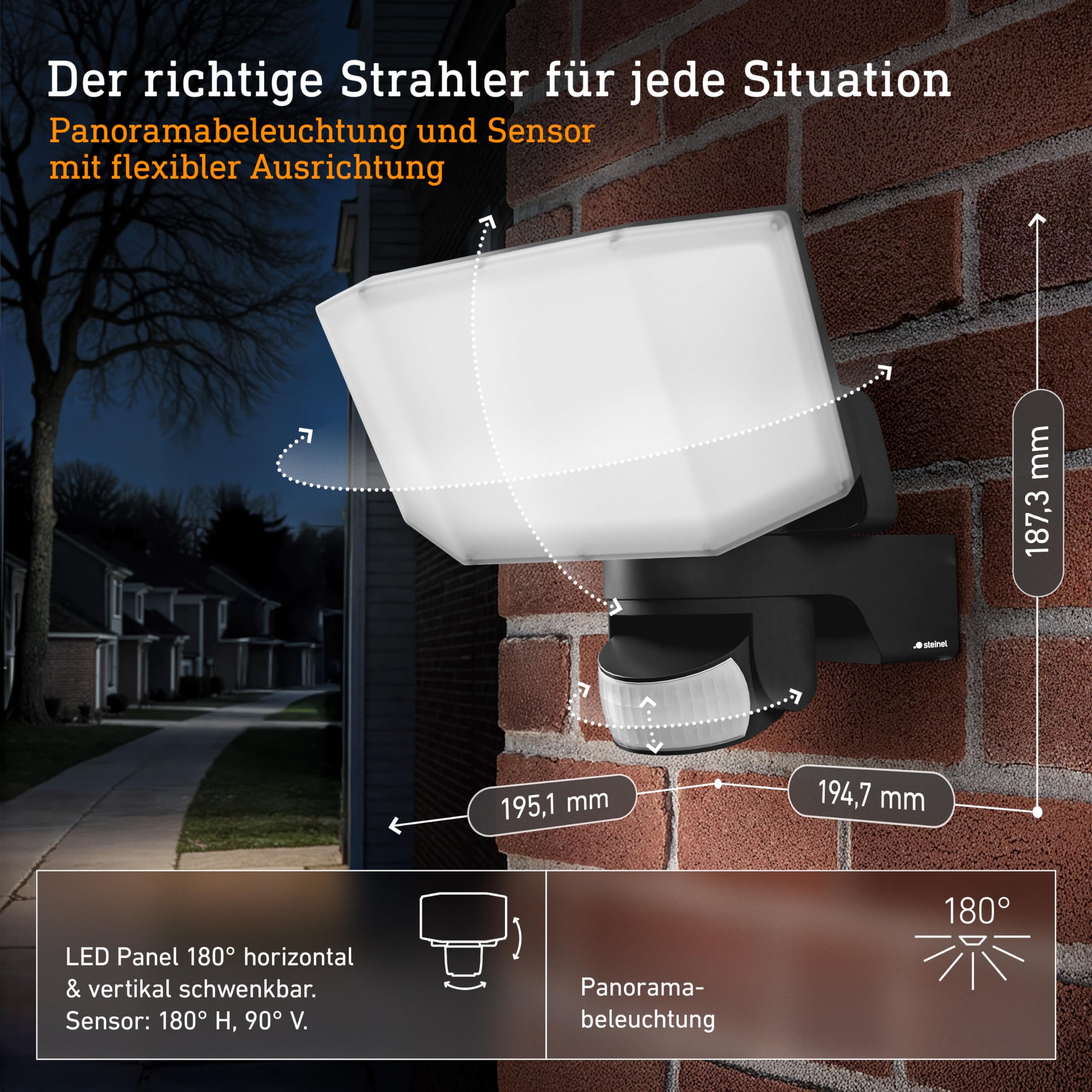 Steinel LED Strahler XLED Protect S Anthrazit, 180°/10 m Bewegungsmelder, 14.3 W, IP54