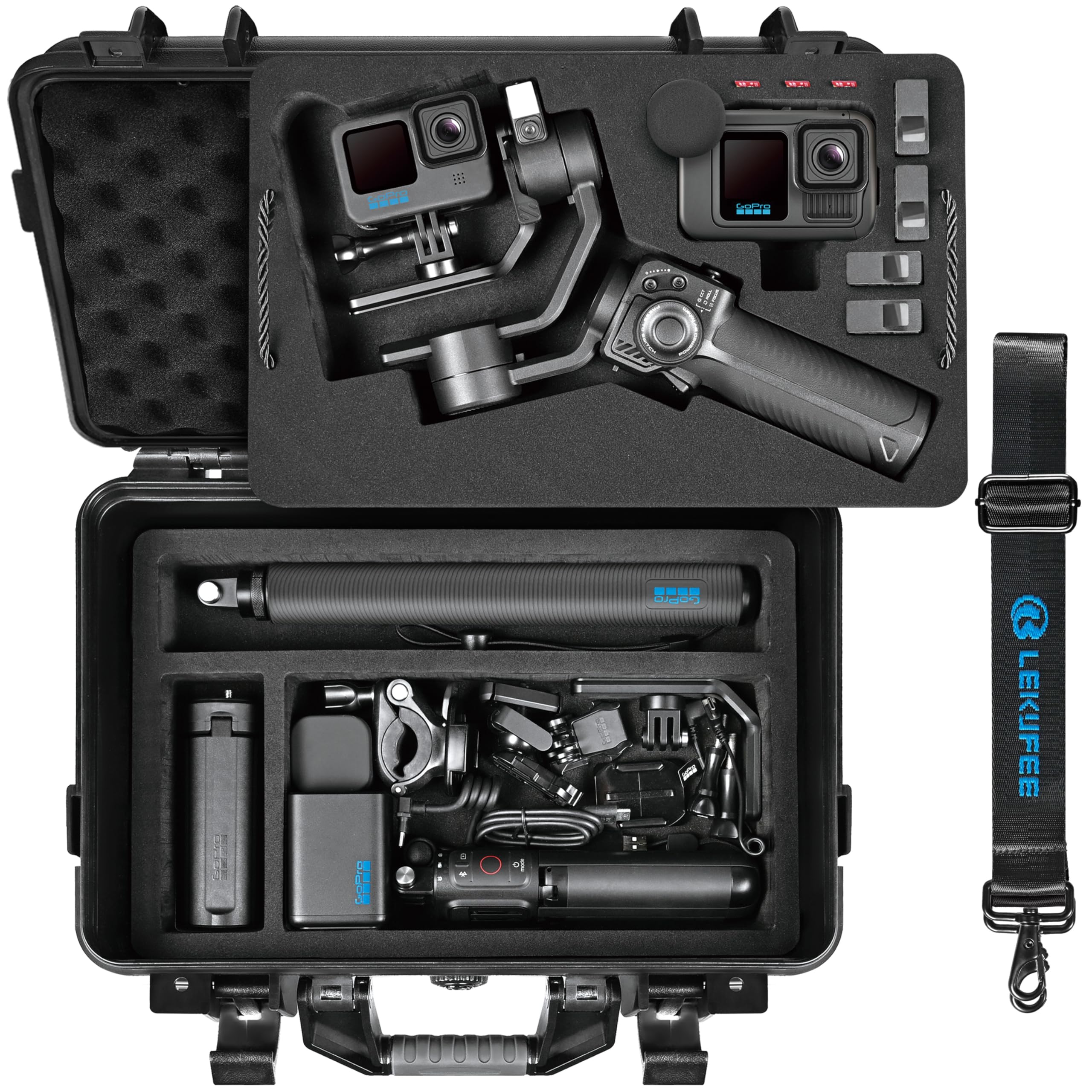 Lekufee Wodoszczelny, twardy futerał transportowy do GoPro Fluid Pro AI - 3-osiowy stabilizator gimbala, kamer GoPro Hero 13/12/11/10/9, Media Mod oraz innych akcesoriów (tylko futerał)