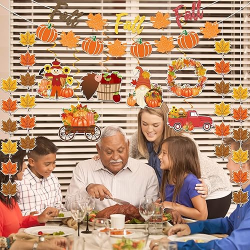 Miniatura 4 de Suministros de decoración de fiesta de otoño, NO DIY, el juego de decoración del hogar de otoño incluye pancarta de otoño con purpurina, guirnalda