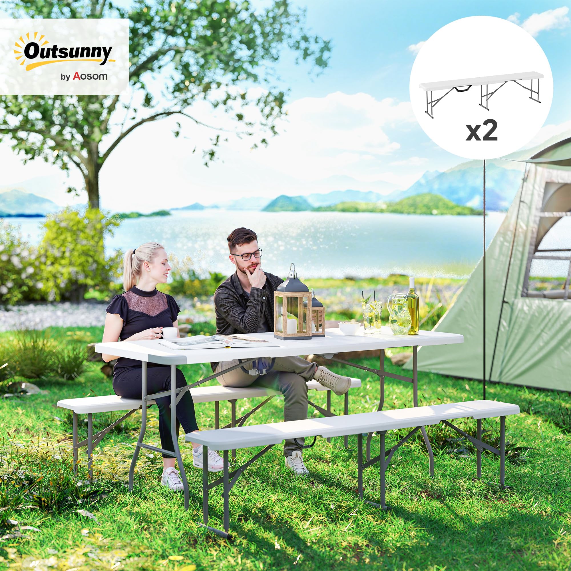 Amazon.com: Outsunny 2-Pack 6 Ft. Plastic Folding Benches