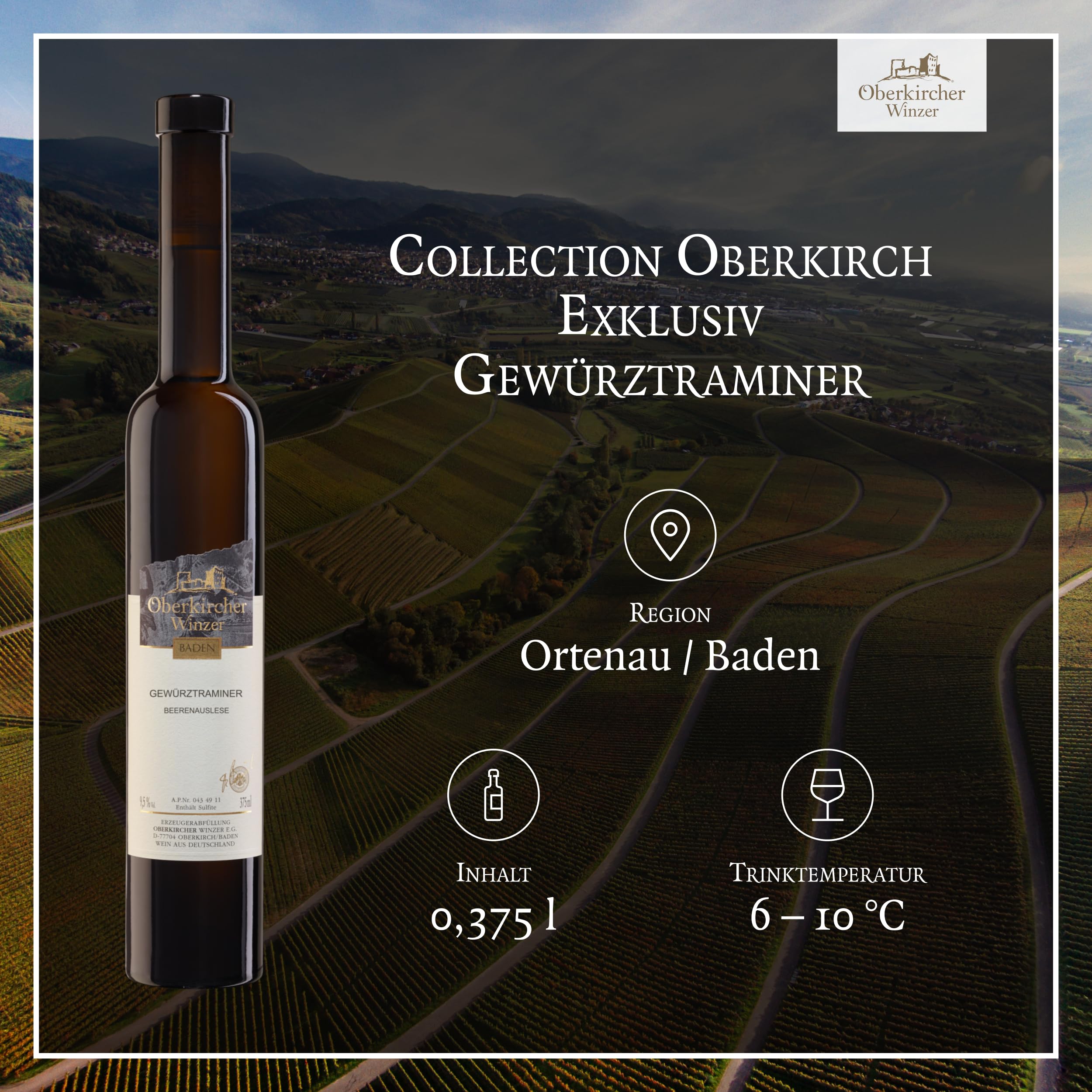 Oberkircher Winzer Gewürztraminer Beerenauslese - GOLD AWC Vienna - COLLECTION OBERKIRCH Exklusiv - ausgeprägte Fruchtsüße & viel Opulenz, Badischer Wein, Anbaugebiet Ortenau (1 x 0,375l)