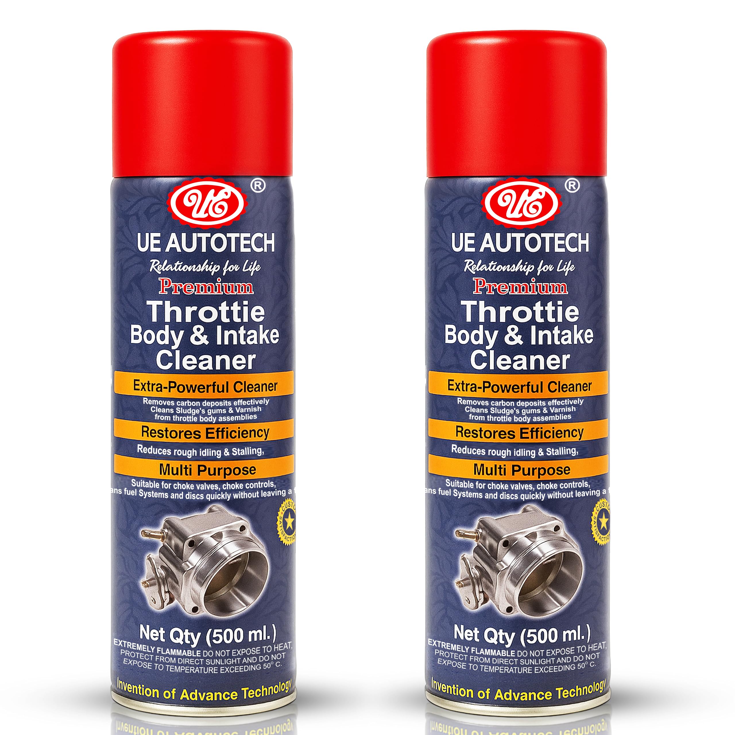 UE Autotech Premium Throttle Body Cleaner - Carburetor Cleaner Air Intake and Carburetor Choke Fuel Oil - Improves Fuel Efficiency Deposit Spray Cleaner, 500 ml (Pack of 2)