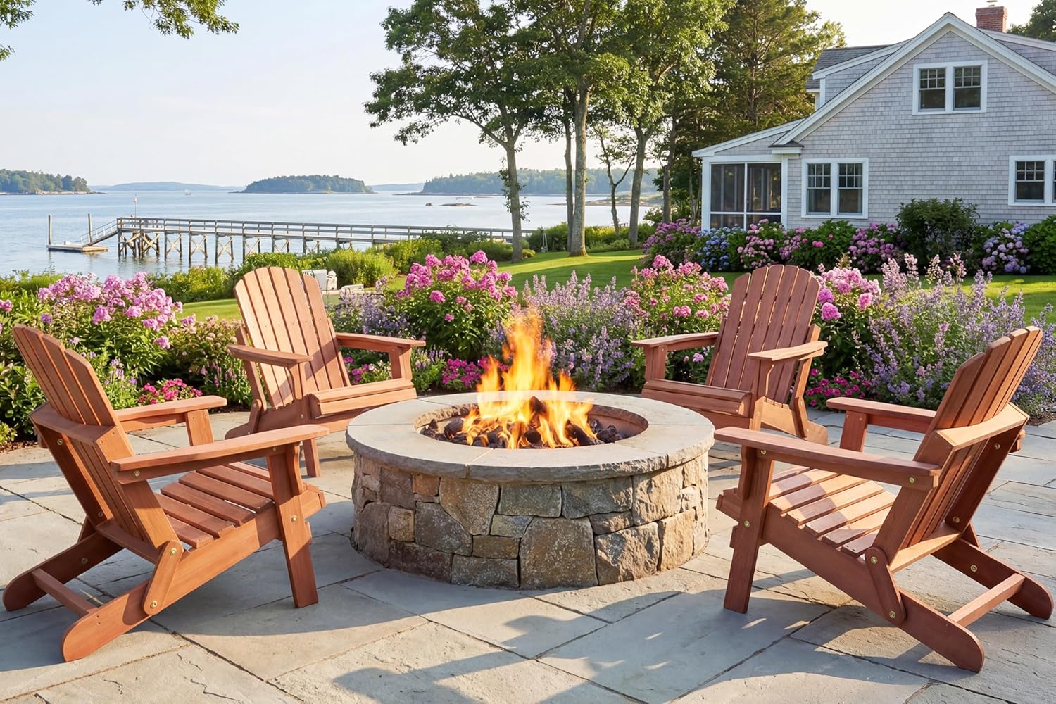 SoliWood Oversize Wooden Outdoor Folding Adirondack Chair Set of 2 with Pre-Assembled BackRest & SeatBoard, Wood Patio Chair for Garden Backyard Porch Pool Deck Firepit