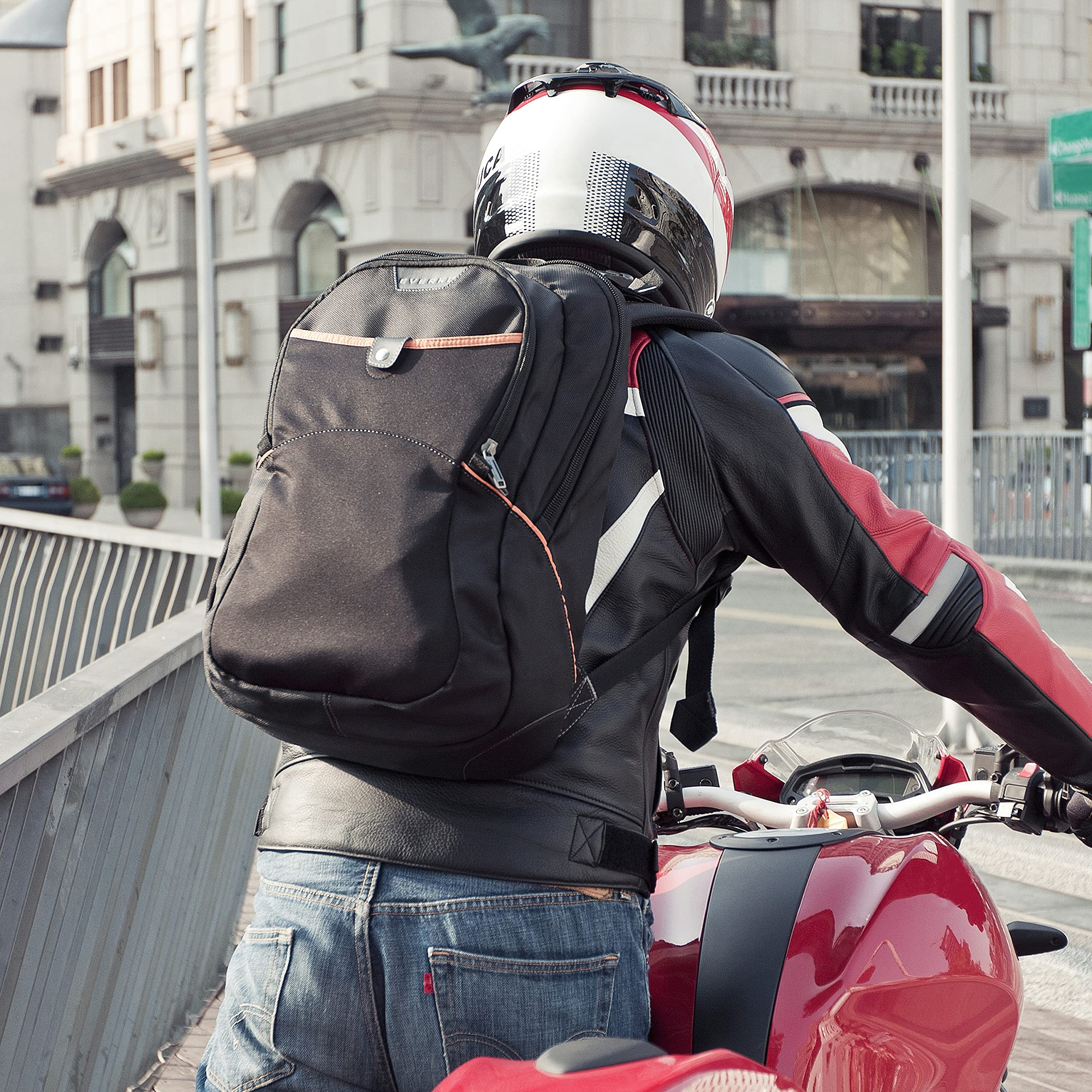 Everki Glide mochila para portátil 17,3" para mujer y hombre – robusta y repelente al agua, con tiras reflectantes para estudios, viaje o moto – Negro (EKP129)