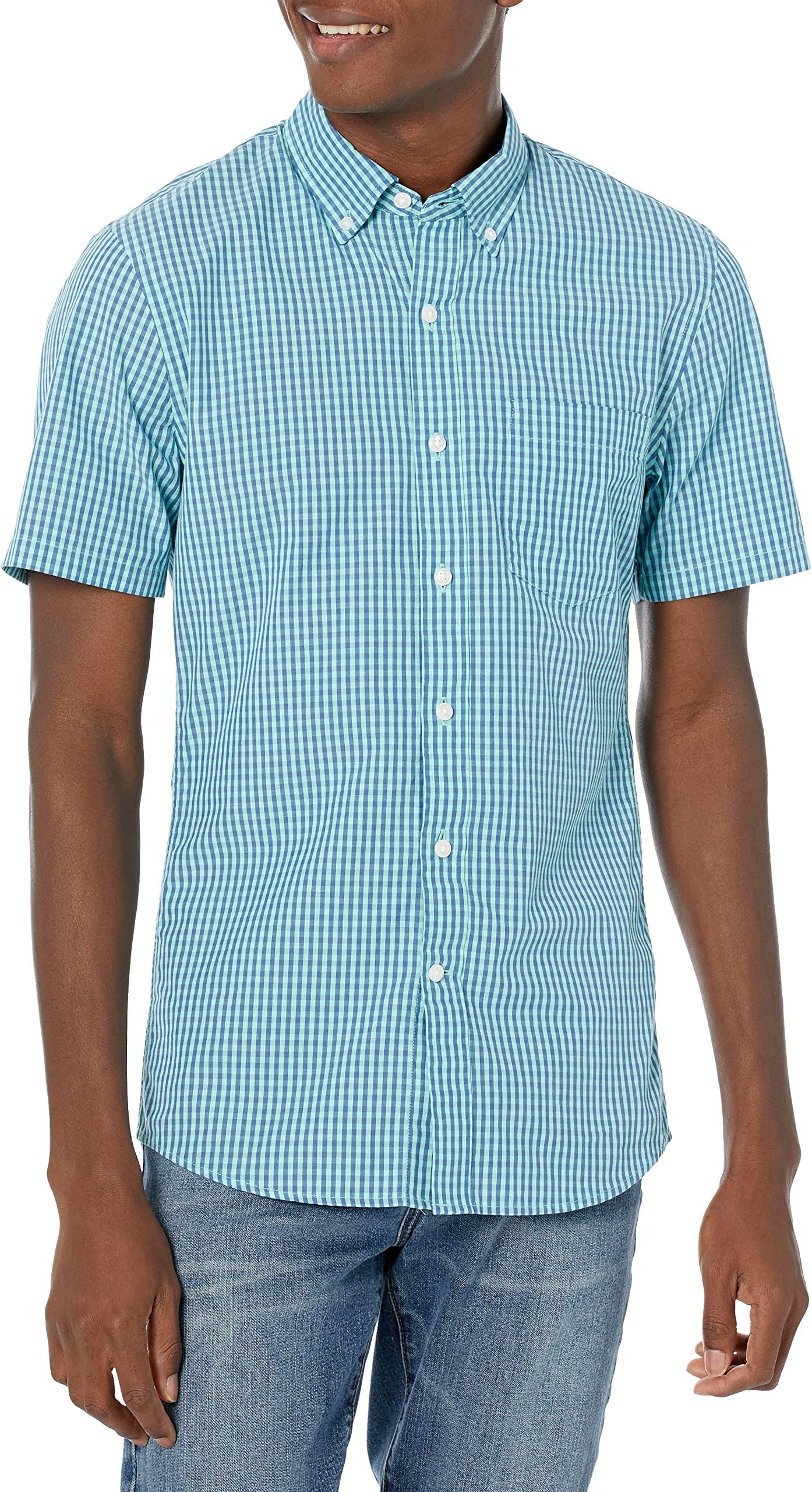 Goodthreads mens Slim-fit Short-sleeve Plaid Poplin Shirt