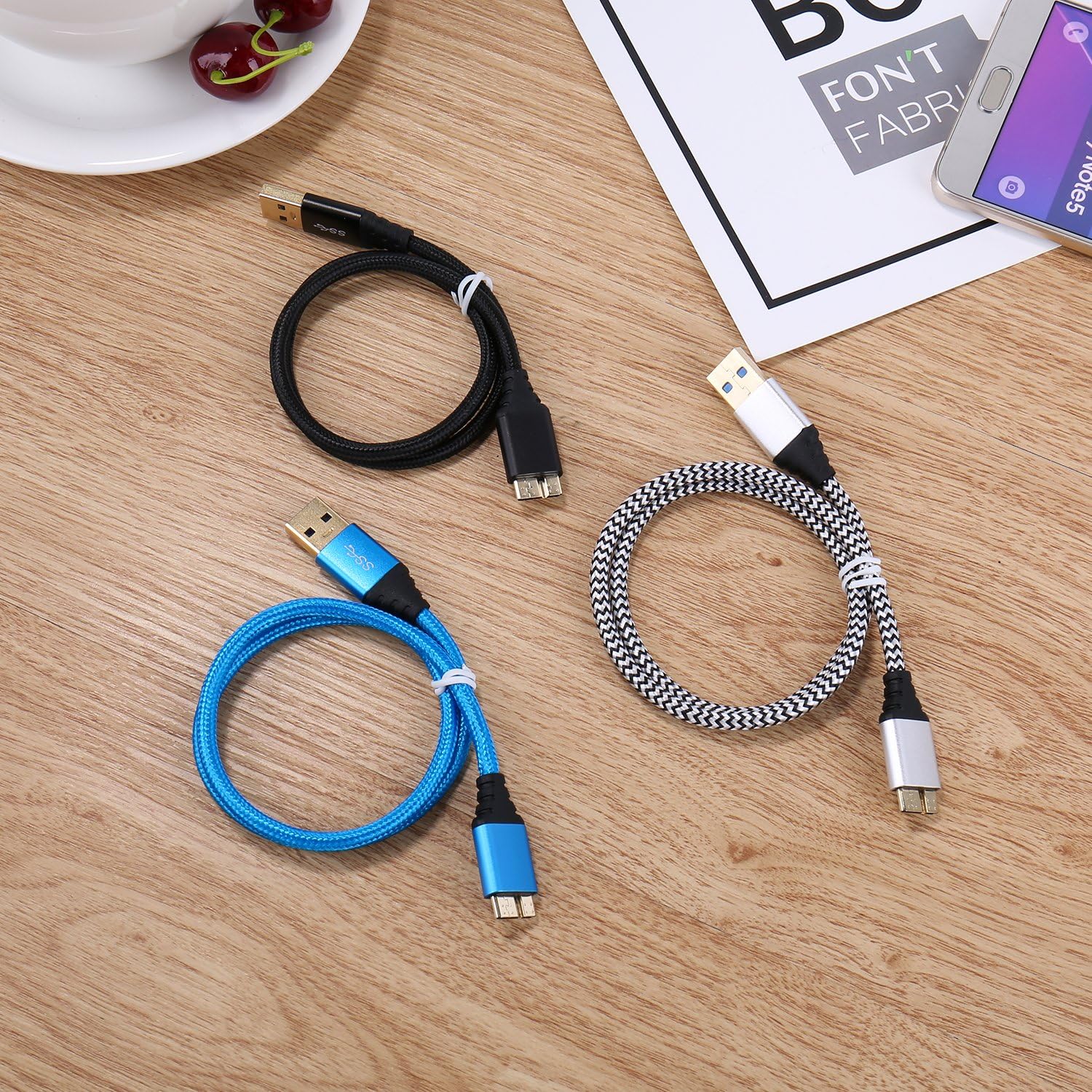 Crazy Clearance Besgoods Hard Drive Cable, 3-Pack Short 1.5ft Braided Super Speed USB 3.0 Cable - A Male to Micro B Cable Cord for Samsung Galaxy S5, Note 3, Hard Drive and More - Black White Blue