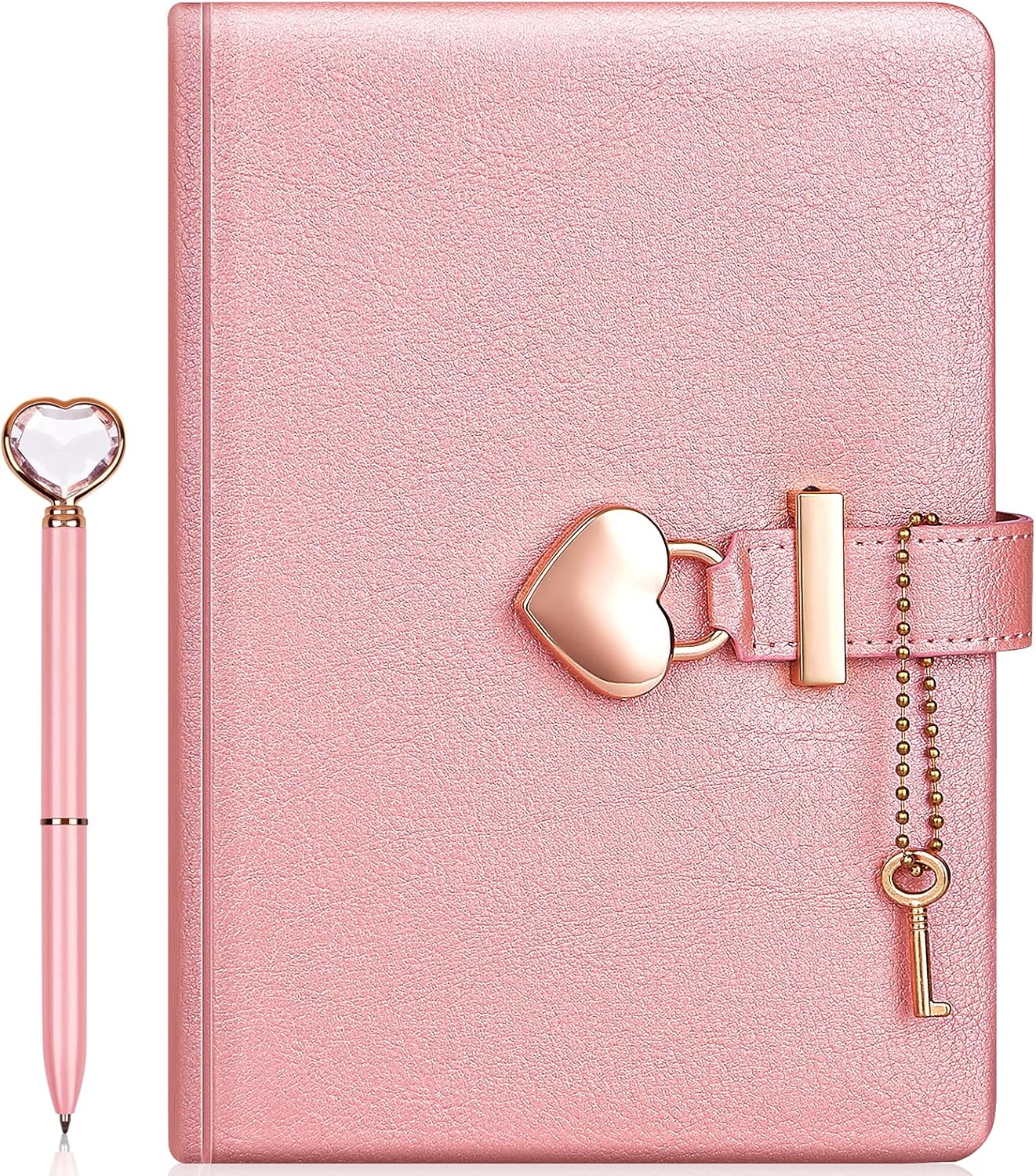 fengco Heart Shaped Lock Diary with Key + Heart Diamond Pen Set for ...