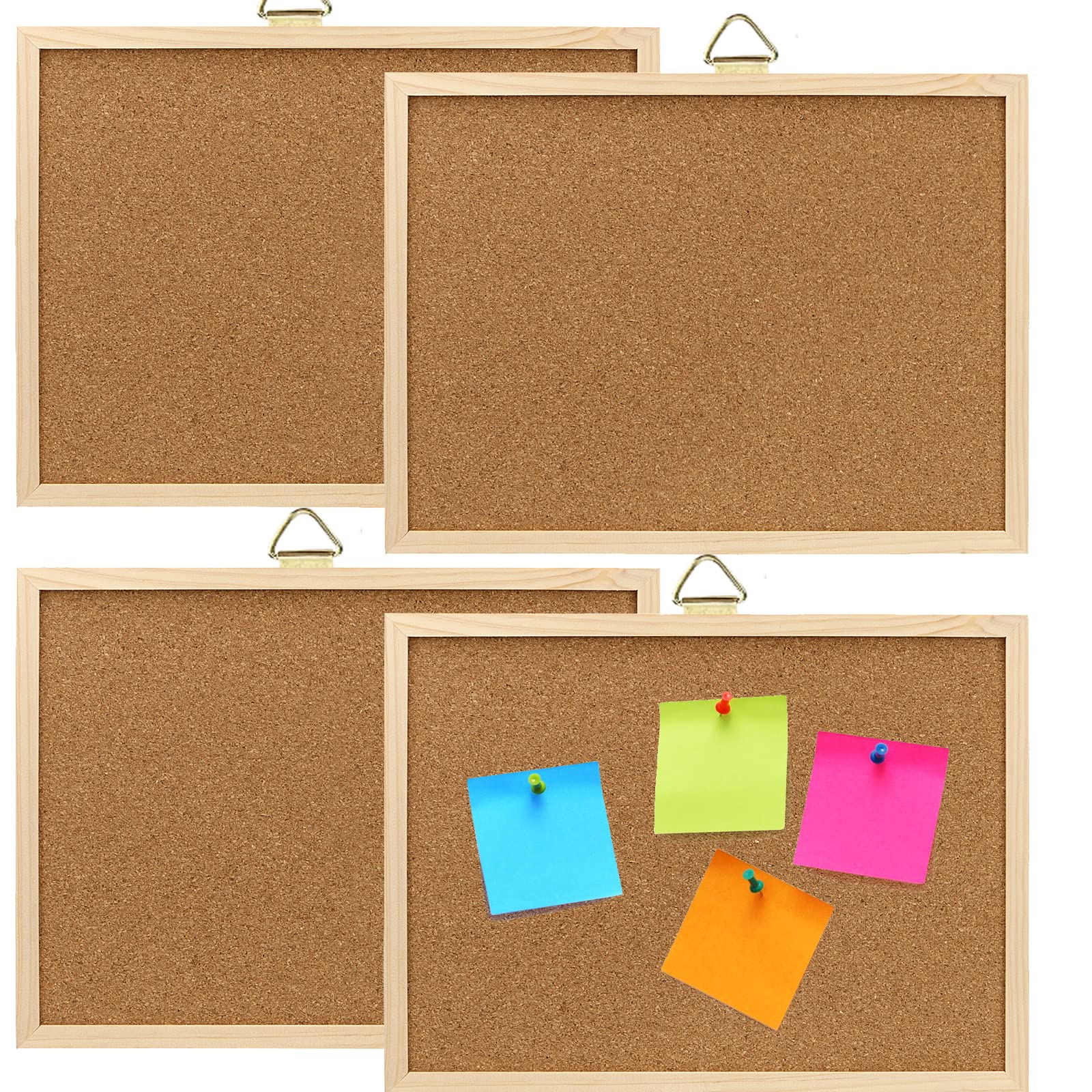 ZEONHEI 4 Pack 30 x 40 cm Cork Board, Double Sided Notice Pin Board with Wall Mount Screws and Pins, Wooden Frame Cork Bulletin Message Notice Board for Walls, Home, Office, 11.8 x 15.8 Inch