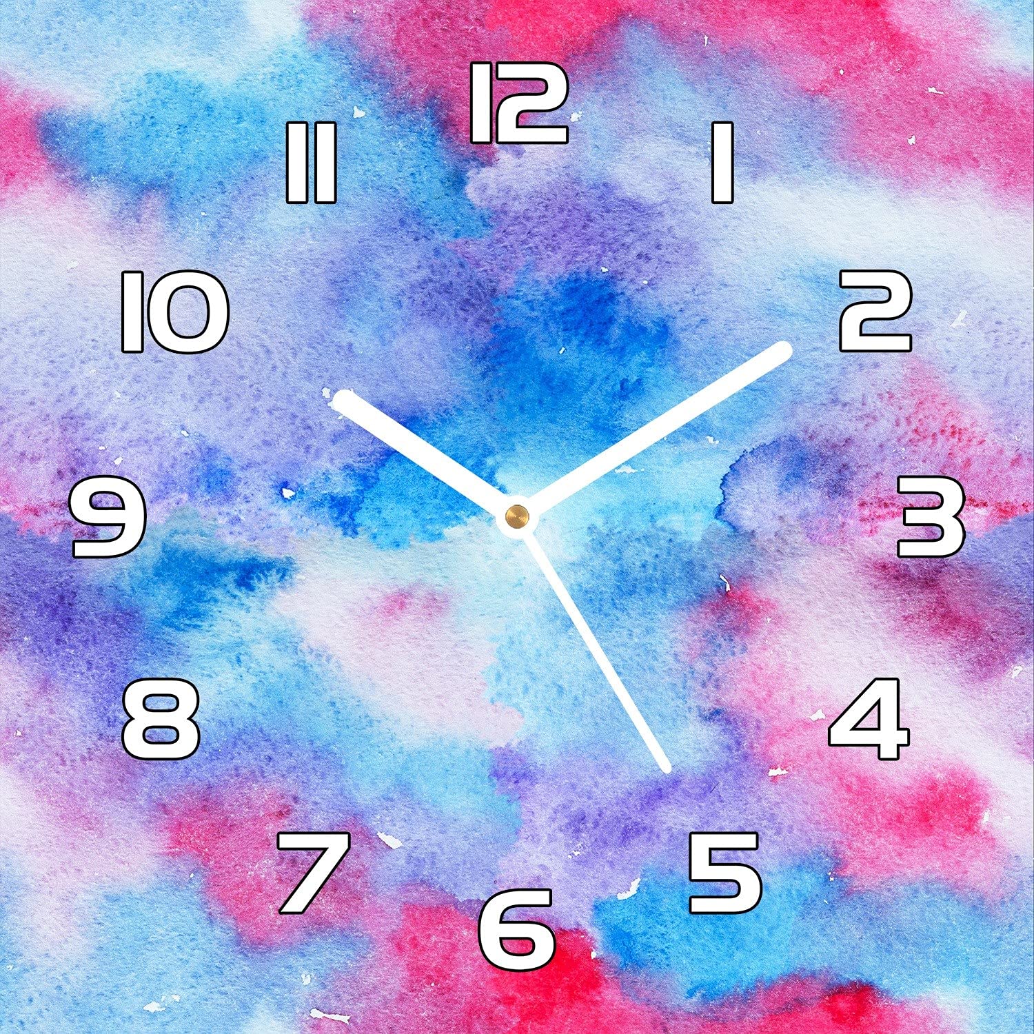 Horloge en verre 30x30 cm Coloray avec aiguilles blanches et motif abstrait moderne