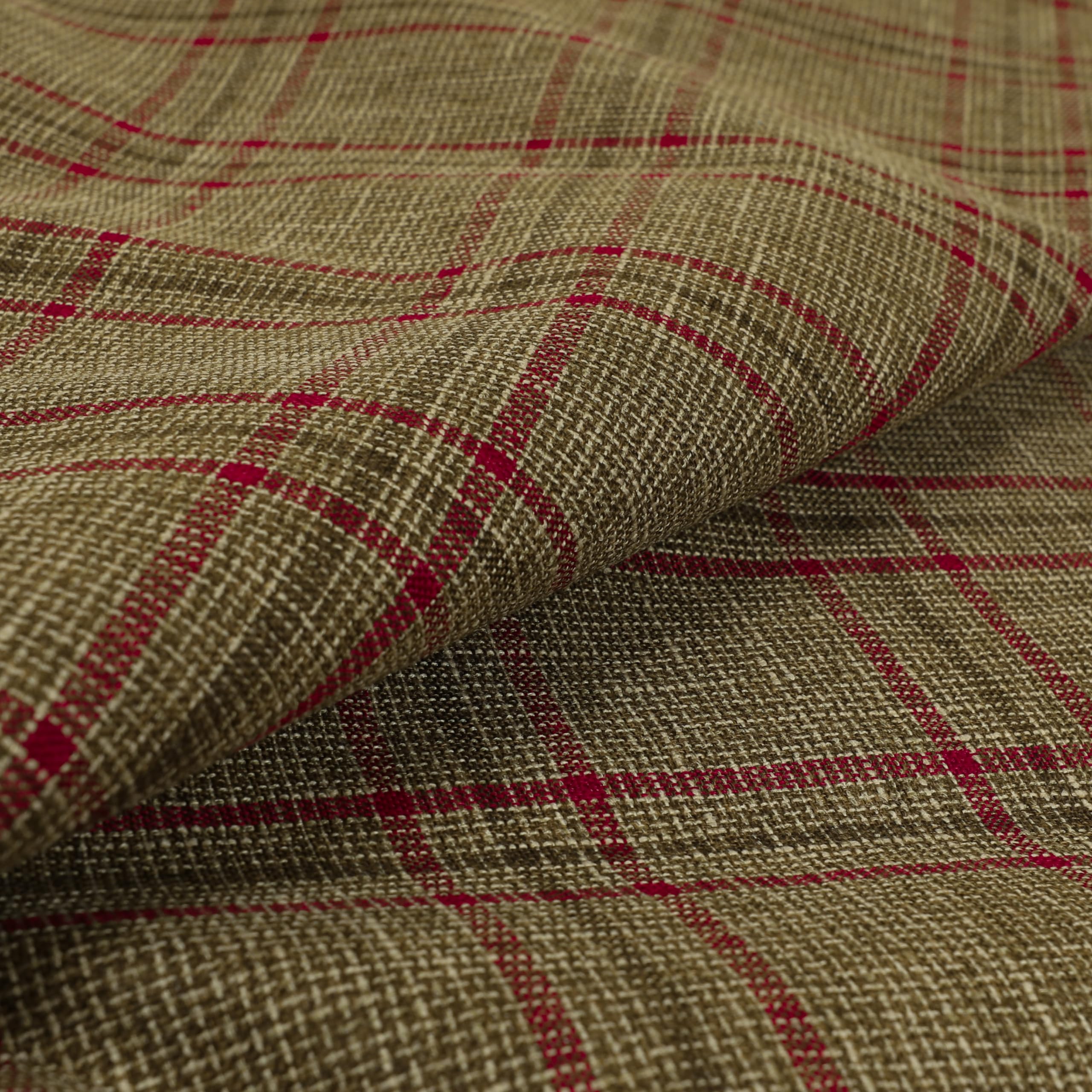 Redbrick Mill Fabrics Flame Retardant Textured Quality Woven Tartan Pattern Upholstery in Golden Brown Colour Sold by The Metre (Per Metre)