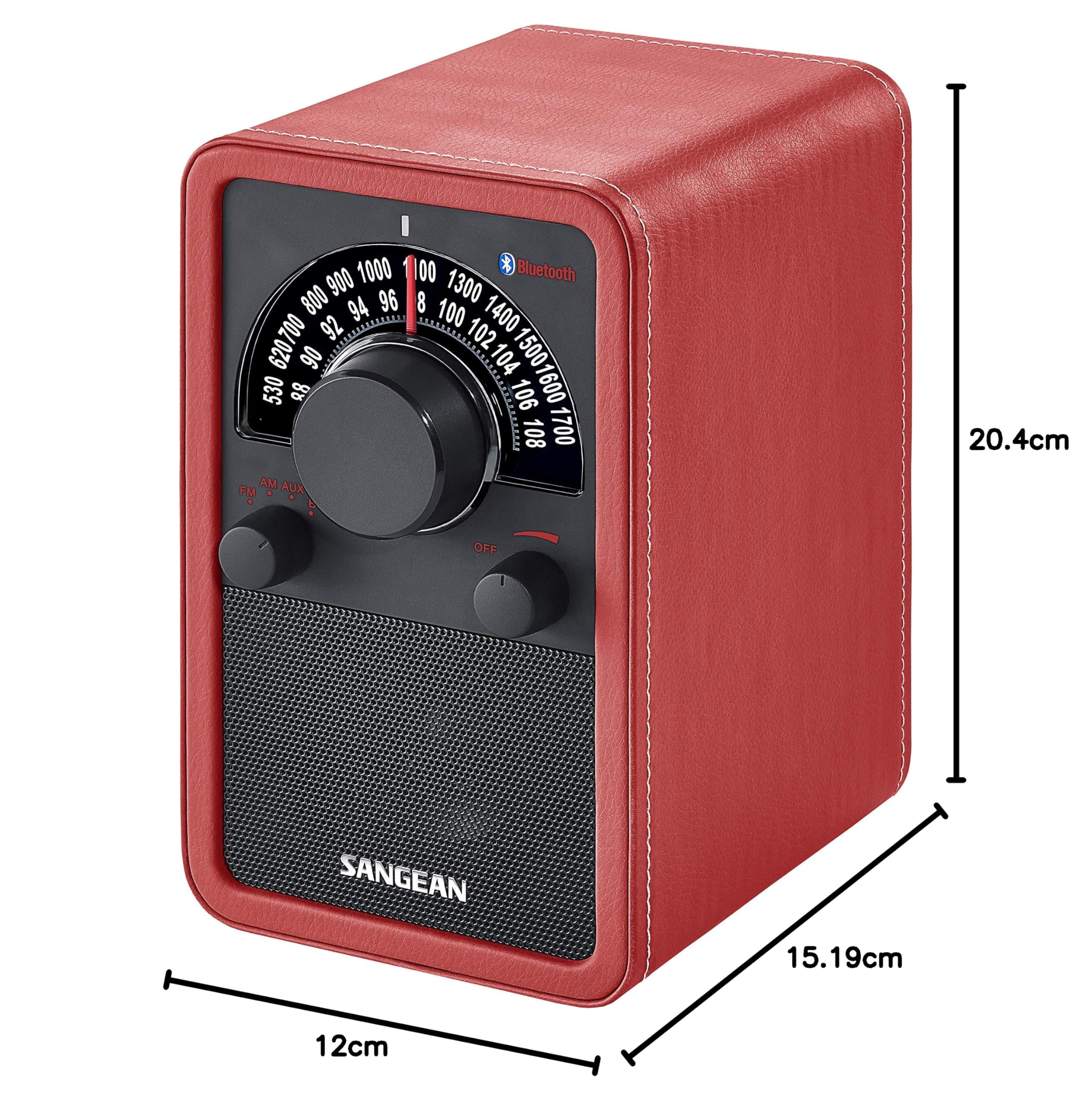 Sangean WR-15 Retro Radio mit FM und AM - Vintage Design - Bluetooth Streaming - Einzigartiges Holzgehäuse - Rot/Schwarz