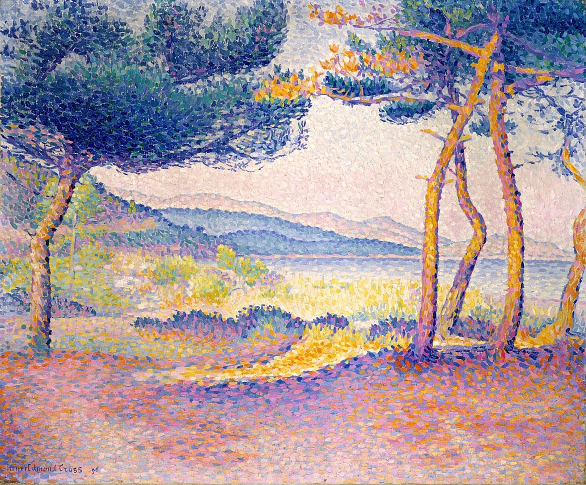 Posteriik No Frame Famous Print Pop Art Wall Art Graffiti Pines Along The Shore By Henri Edmond Cross Art Prints For Home Decor 60X90cm