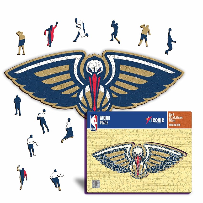 Iconic Puzzles - New Orleans Pelicans, Logo, Puzzle di Legno con licenza ufficiale NBA, 100% sostenibile, regalo per adulti e bambini, taglia L, 500 Pz
