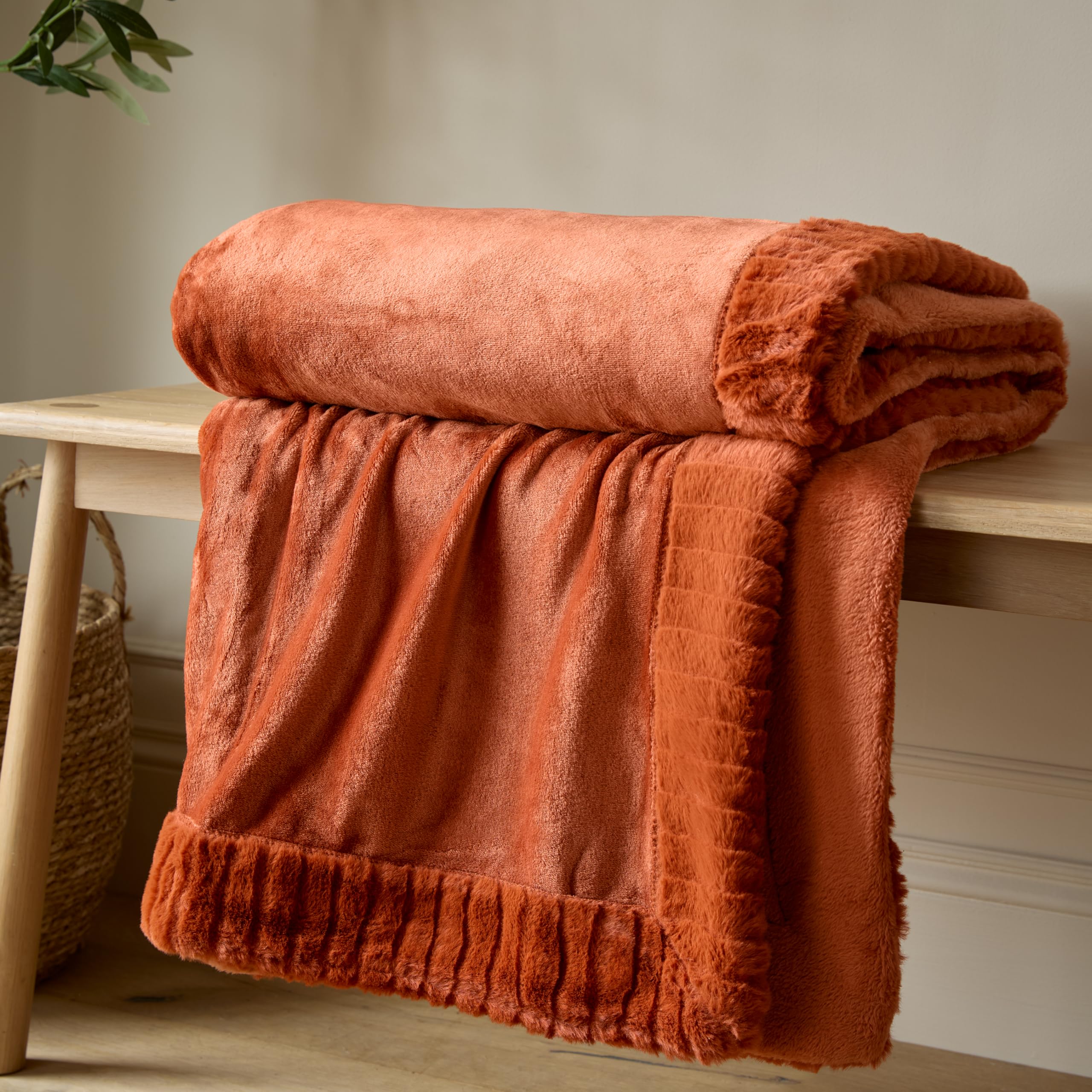 Catherine Lansfield Velvet and Faux Fur 150x200cm Blanket Throw Burnt Orange โ image 1