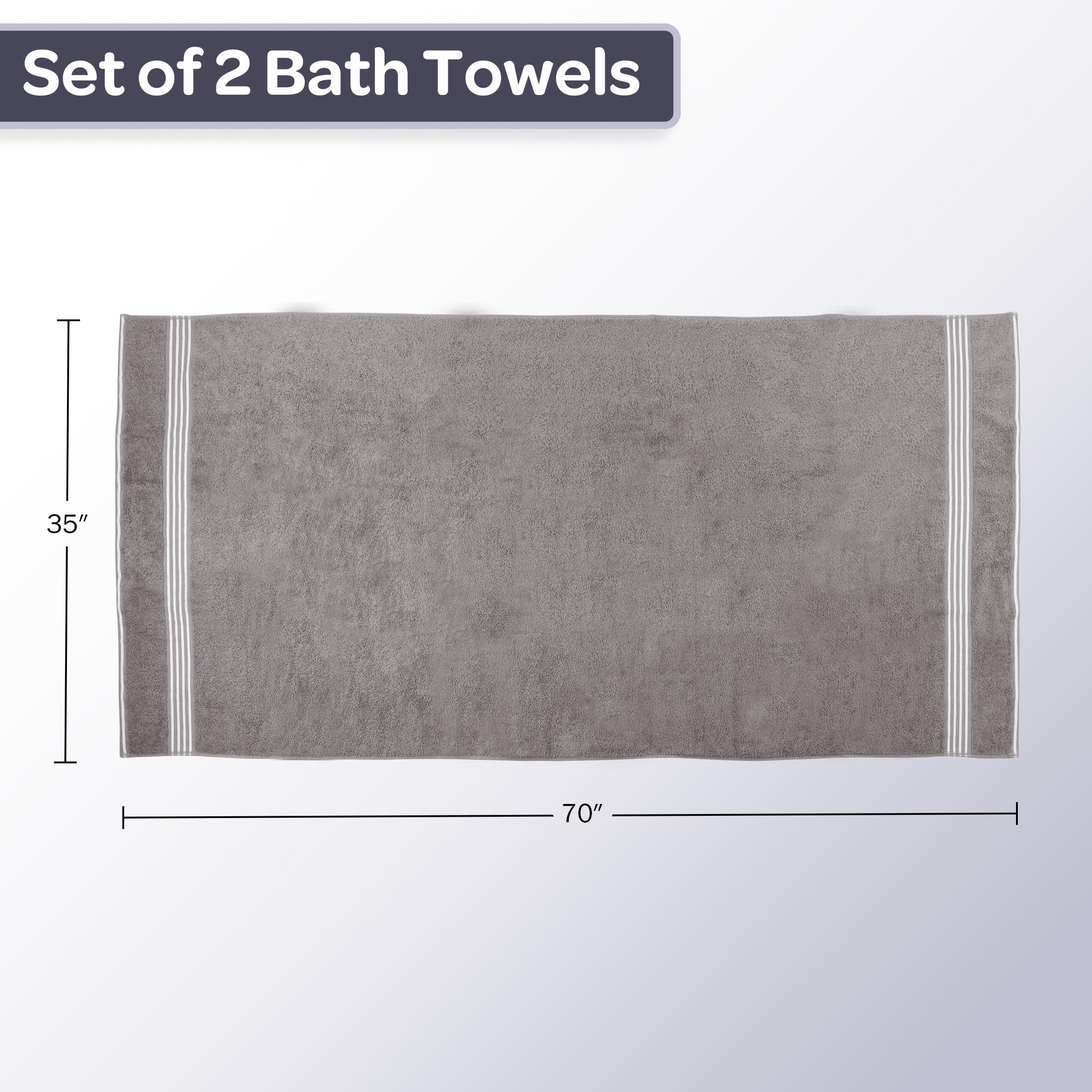 Lavish Home Asciugamani da bagno, set di 2 asciugamani in 100% cotone da 500 g/m², 89 x 177,8 cm, extra large, ad asciugatura rapida, teli da bagno assorbenti per il bagno (grigio chiaro)