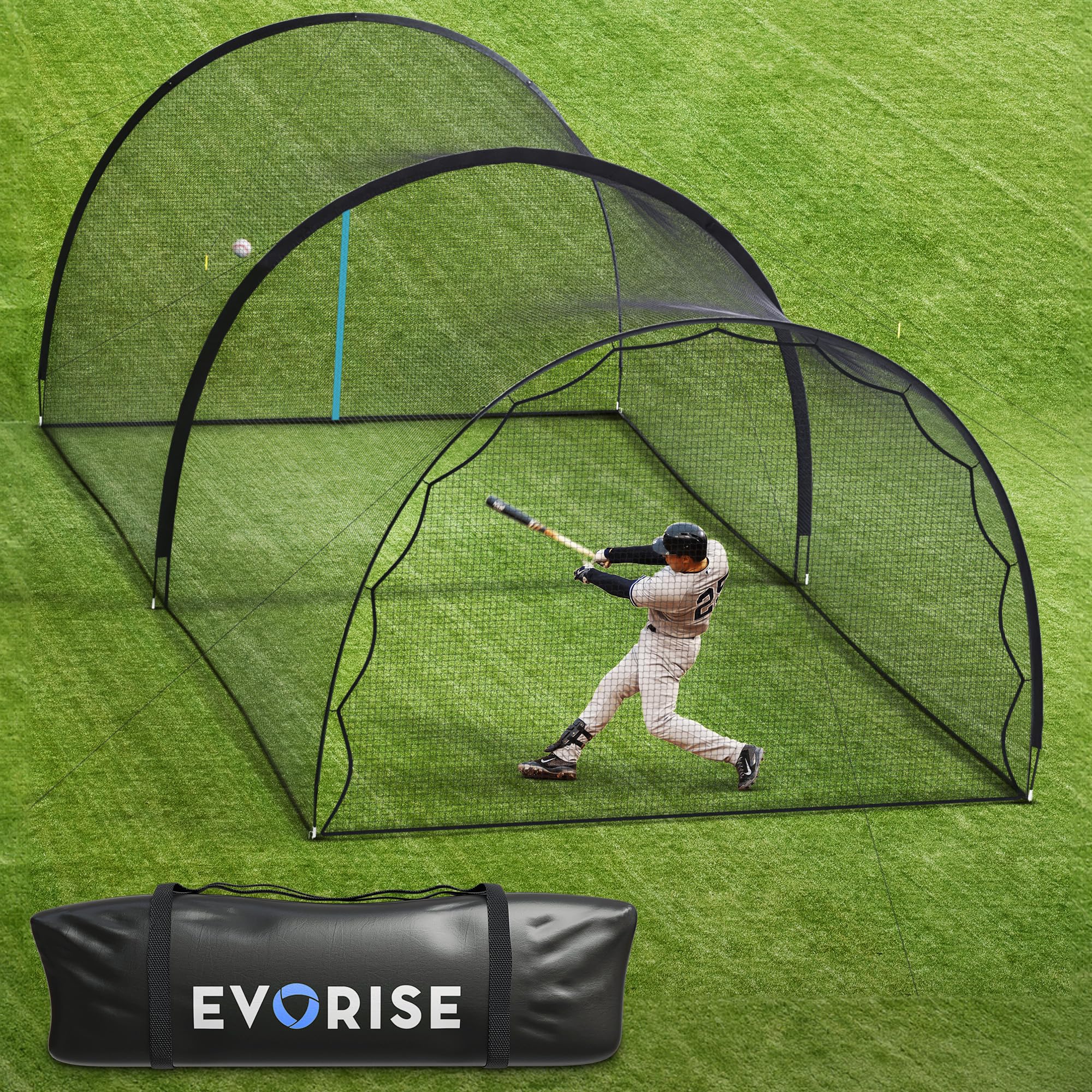 Baseball Batting Cage 22x12x9ft, 4ply Net, 14mm Poles & Bag - Pitching Machine Zip Opening, Detachable Sports Barrier Net - Ball Cage Backstop Net for Backyard, Softball Training Equipment