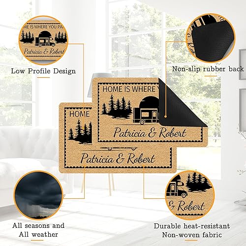 Miniatura 6 de Differ More Tapete de bienvenida personalizado para cámper, tapete de campamento personalizado con nombre de la familia, accesorios para cámper para
