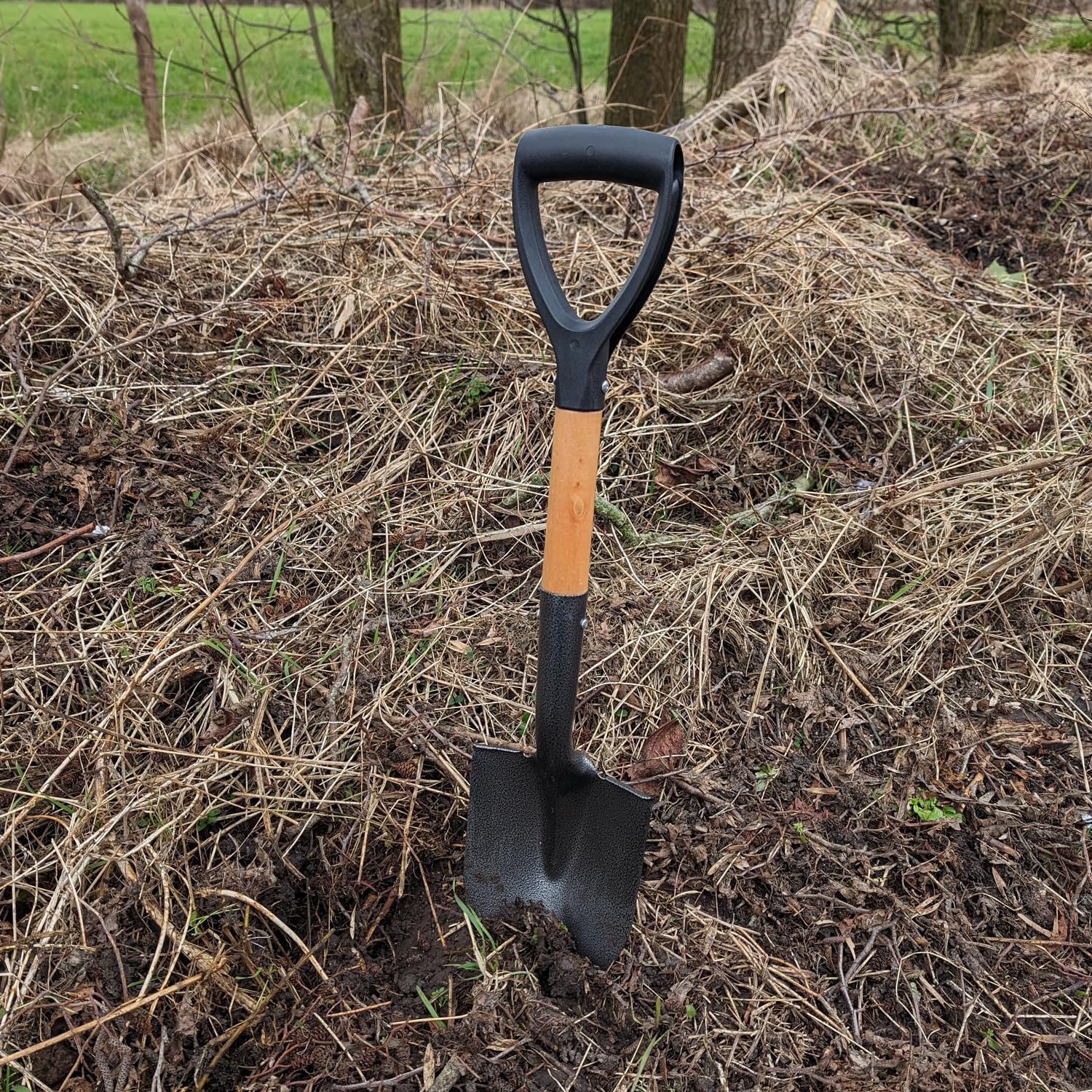 Vanga da giardino in acciaio BAU da giardino con manico in legno e manico (mini pala per vanga da 67 cm con bordo e manico a D)