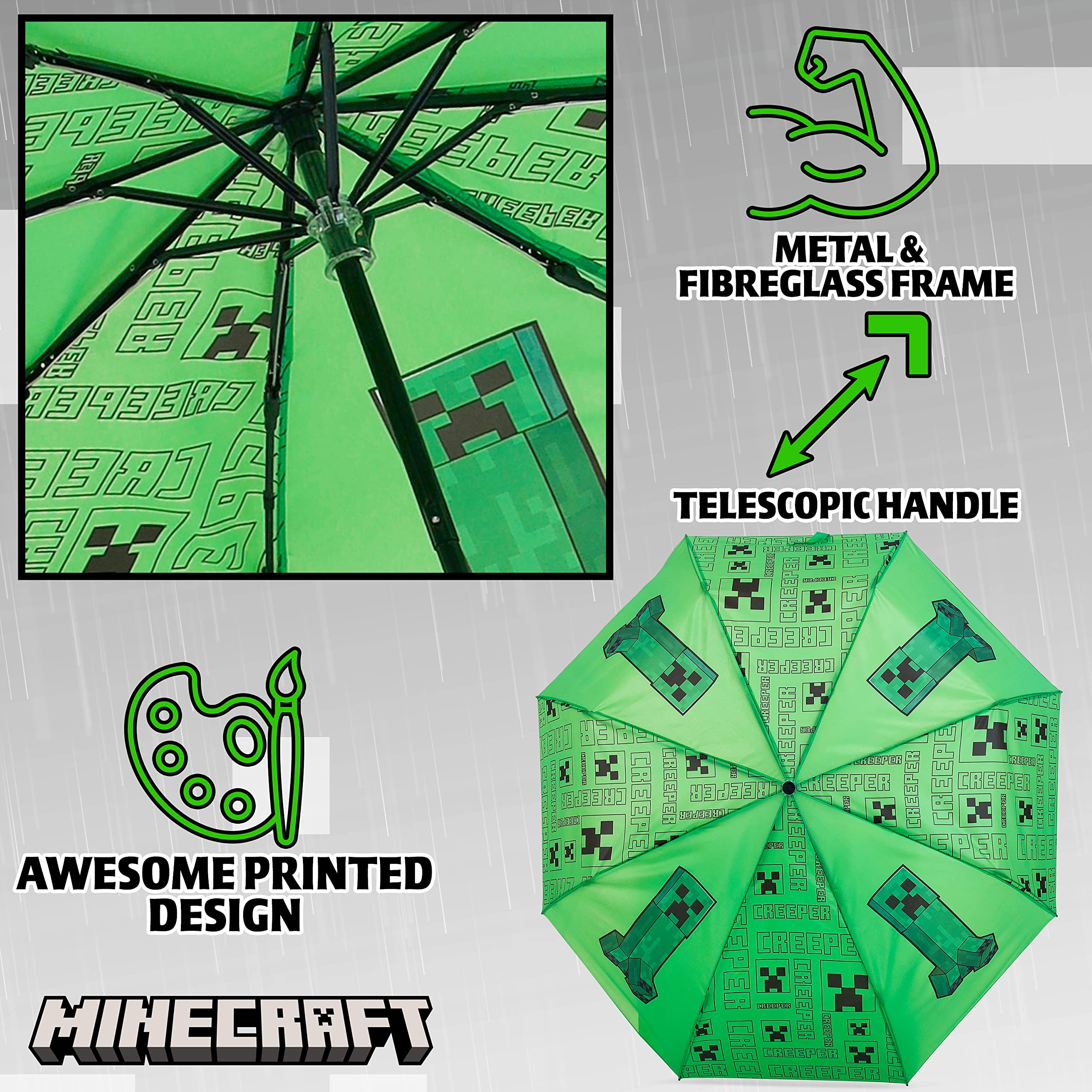 Minecraft Składane parasole dla chłopców dziewcząt trwały kompaktowy parasol wiatroszczelny parasol podróżny dla nastolatków i graczy