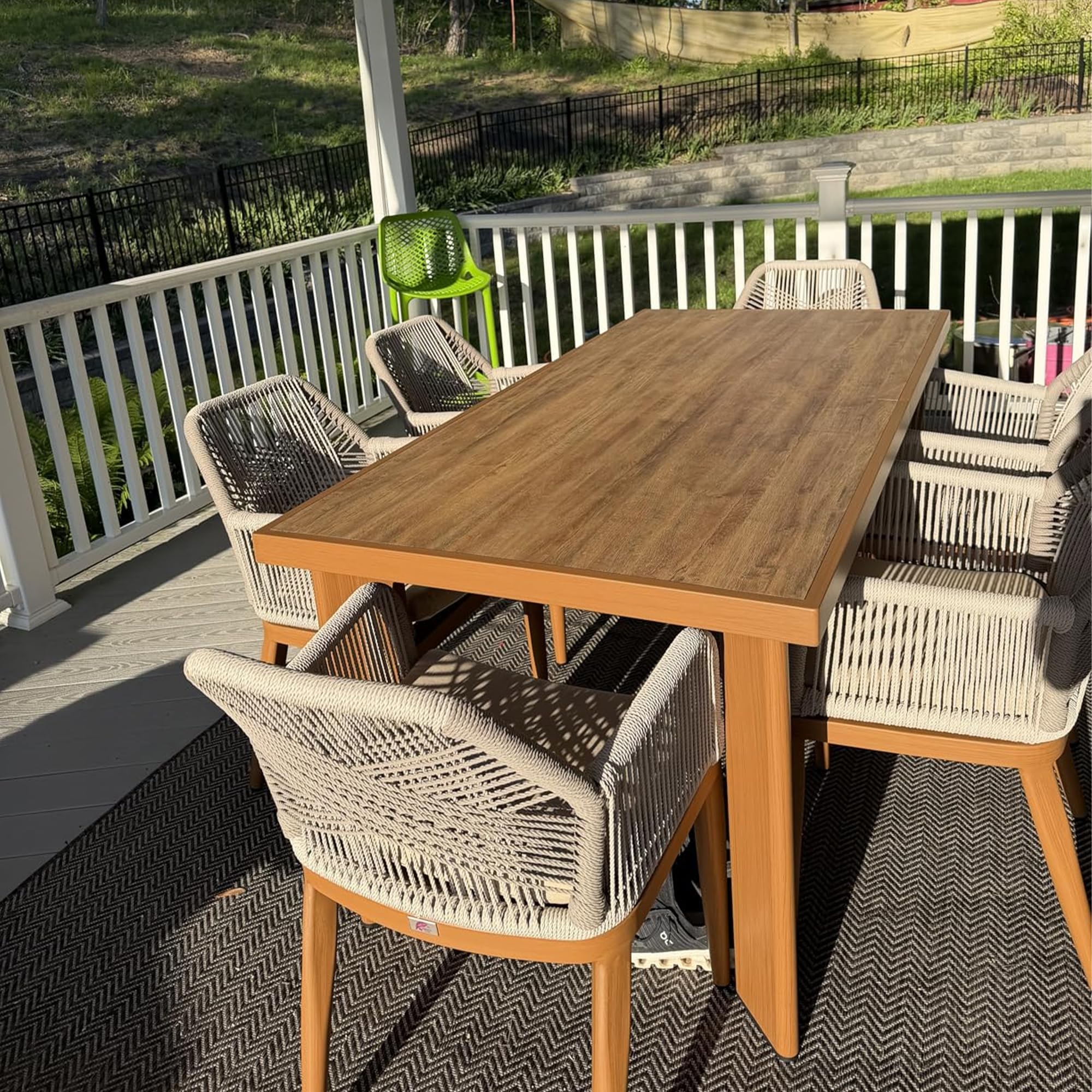 PURPLE LEAF 7 Pieces Patio Dining Set with Cushion and Wicker Arm Deep Teak