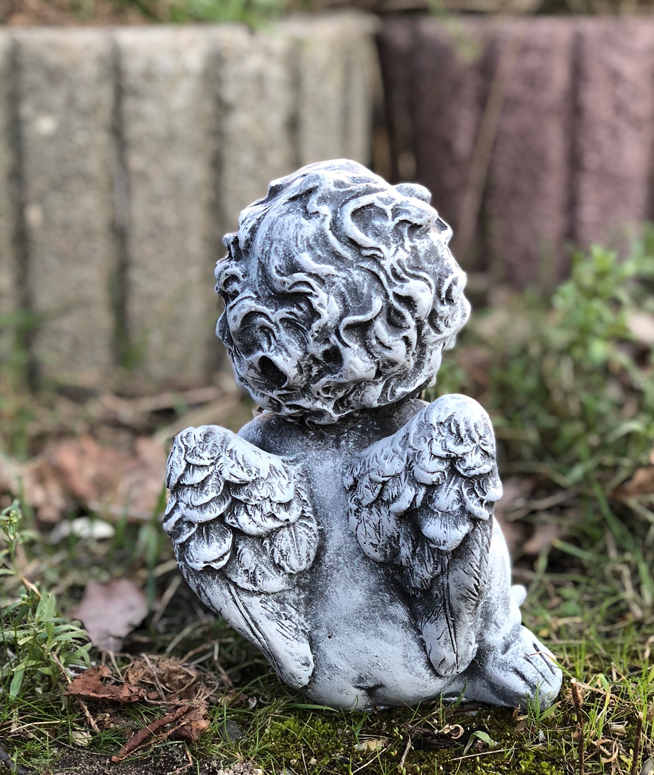 Statua Angelo In Pietra Per Giardino - Decorazione Fatta A Mano, Resistente Al Gelo, Design Classico