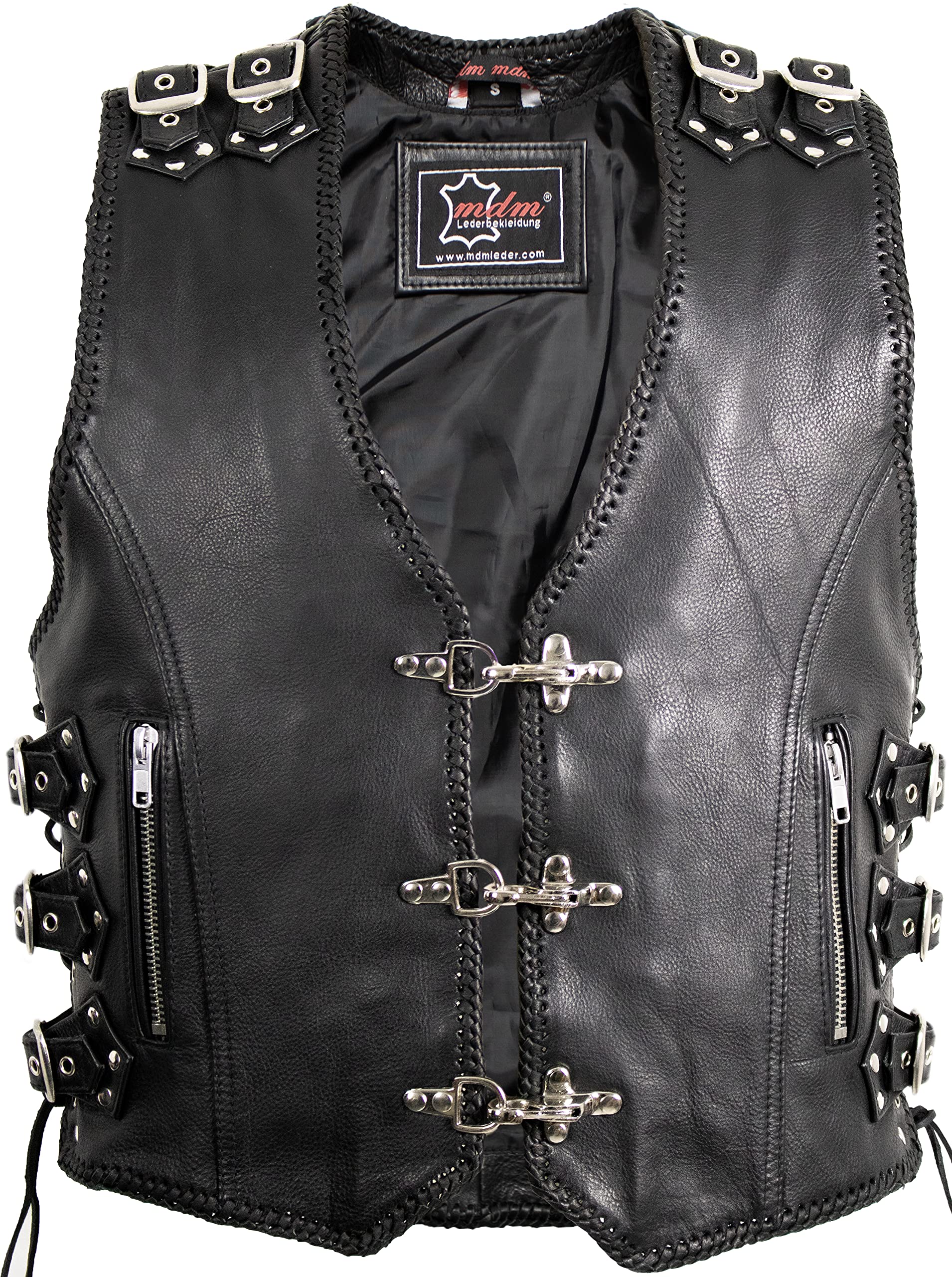 MDM Karabiner Biker Lederweste in schwarz