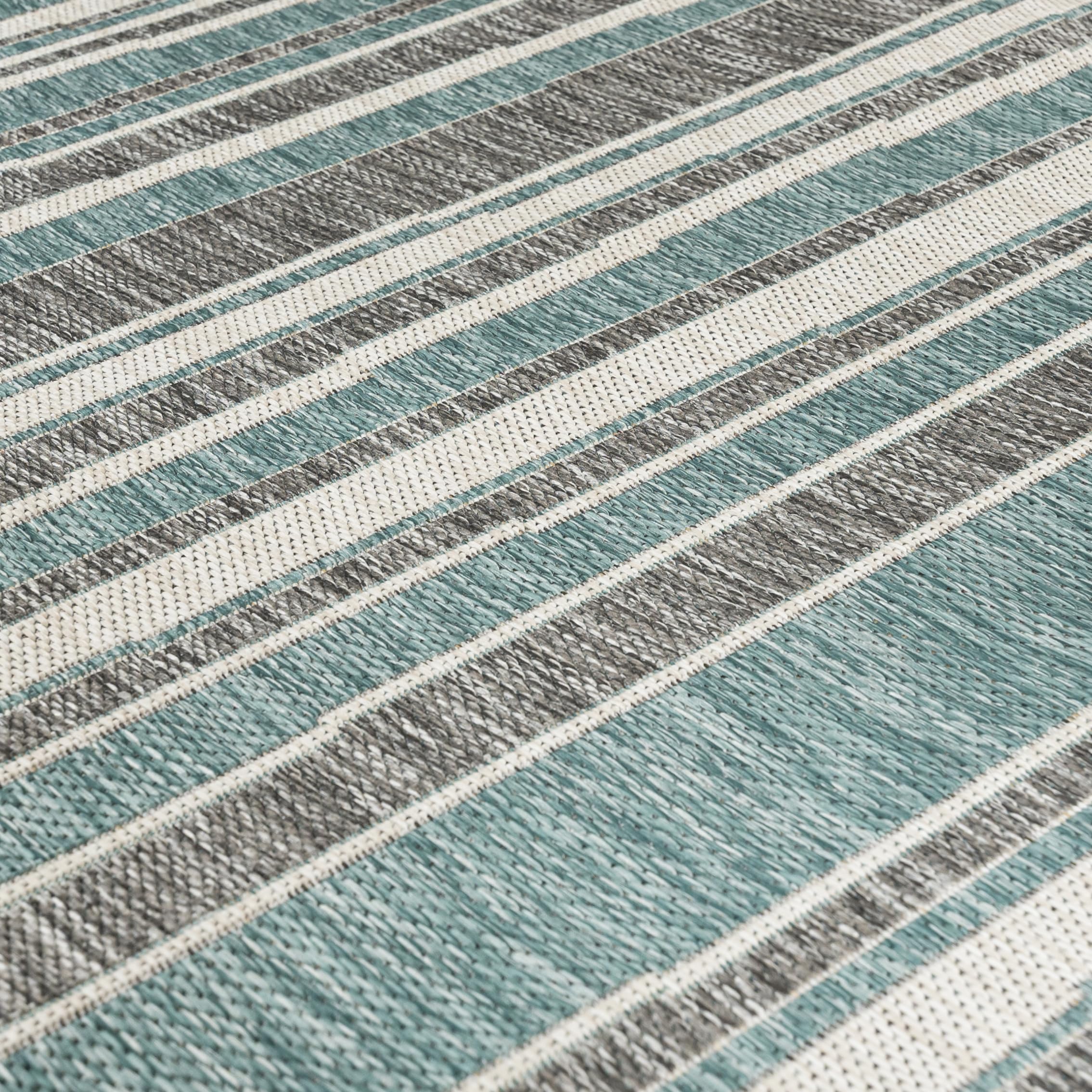 Mazovia Alfombra Turquesa Alfombra Exterior/Interior Rayas - Balcón, Terraza, Patio, Pabellón, Cocina - Pilas Cortas Rectángulo Certificado Oeko-Tex® Impermeable - 140 x 200 cm