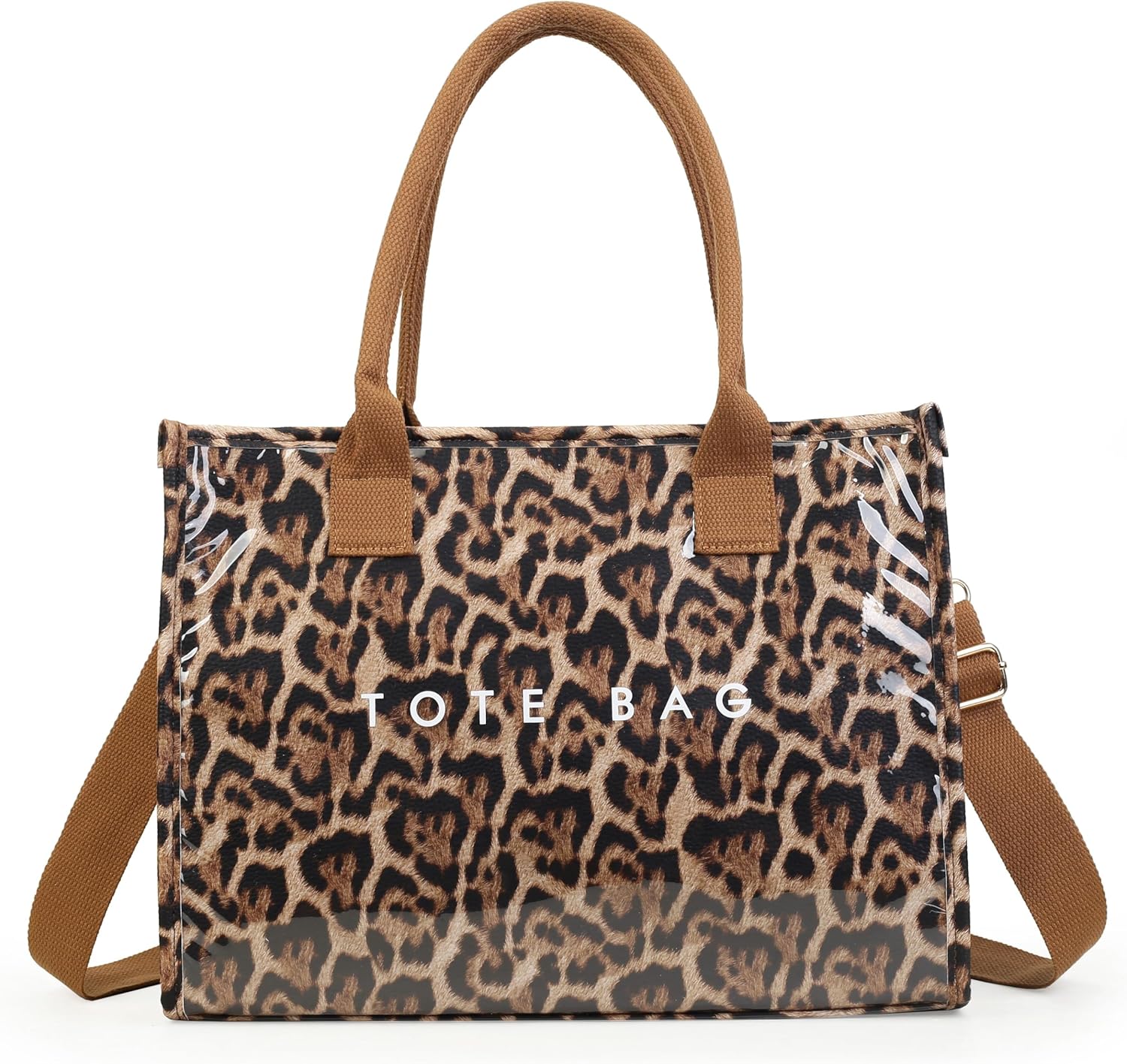 PVC Tote Bag for Women Large Letters Print Hobo Handbags Kraft Paper Shoulder Bag with Strap for Work Travel