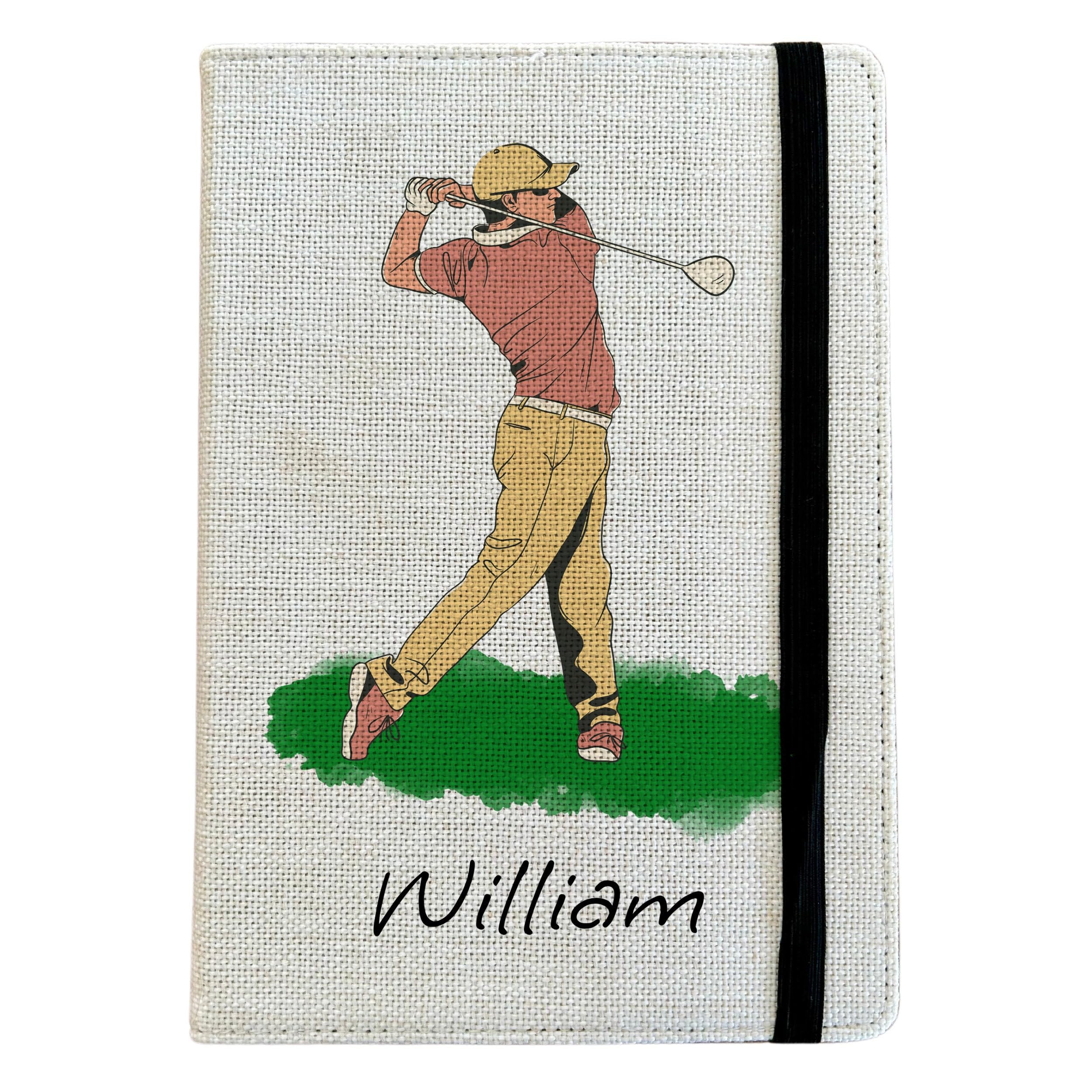 Personalised Golf A5 Notebook - Custom Sports Lined Journal - Reusable Training Notebook Cover - Linen Hardback Journal Cover Gift